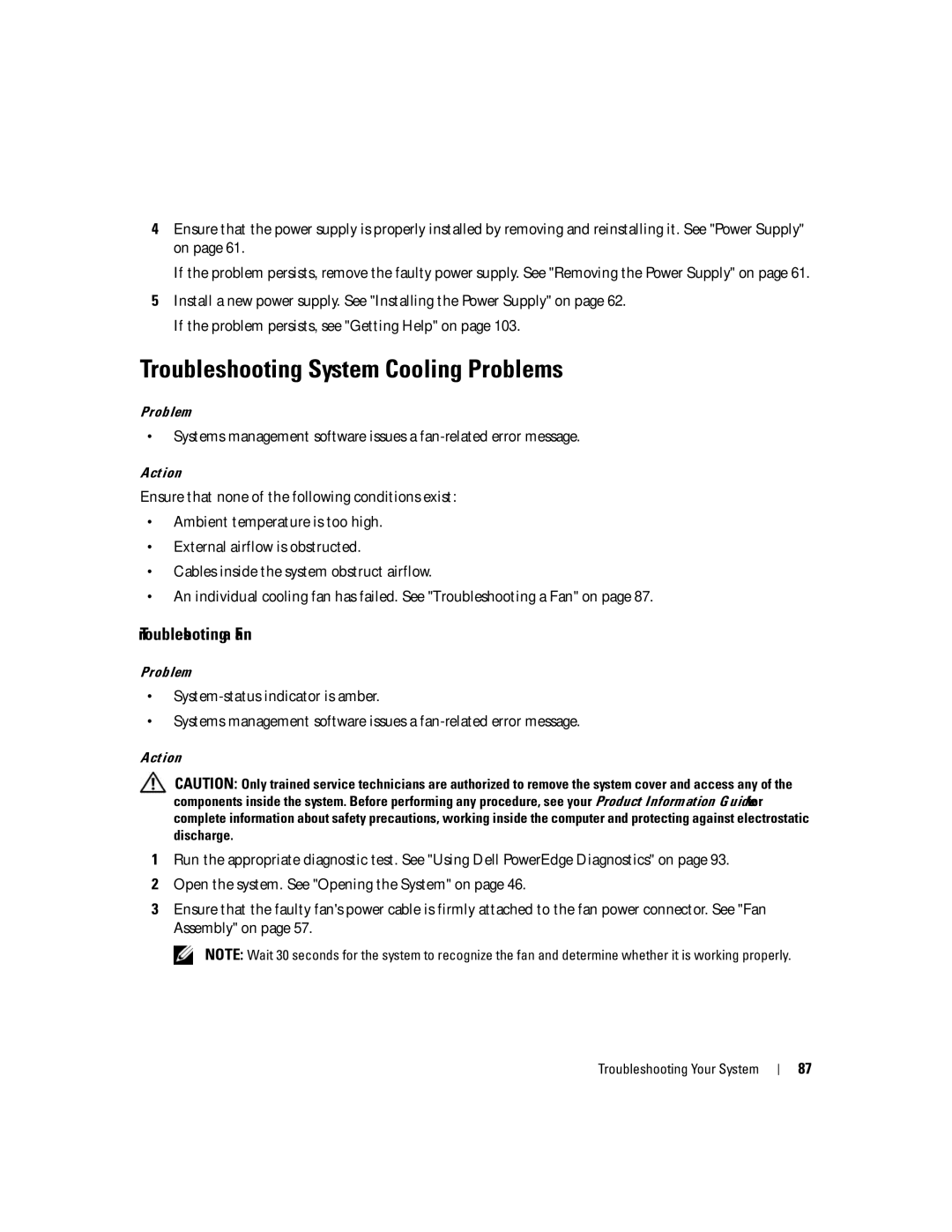 Dell 860 owner manual Troubleshooting System Cooling Problems, Troubleshooting a Fan 