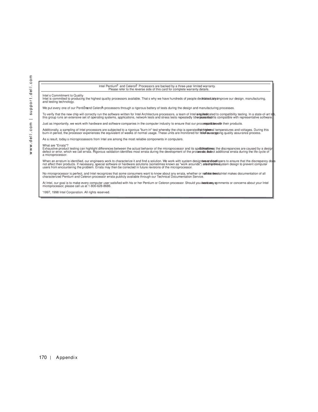 Dell 8600 manual Appendix, What are Errata? 