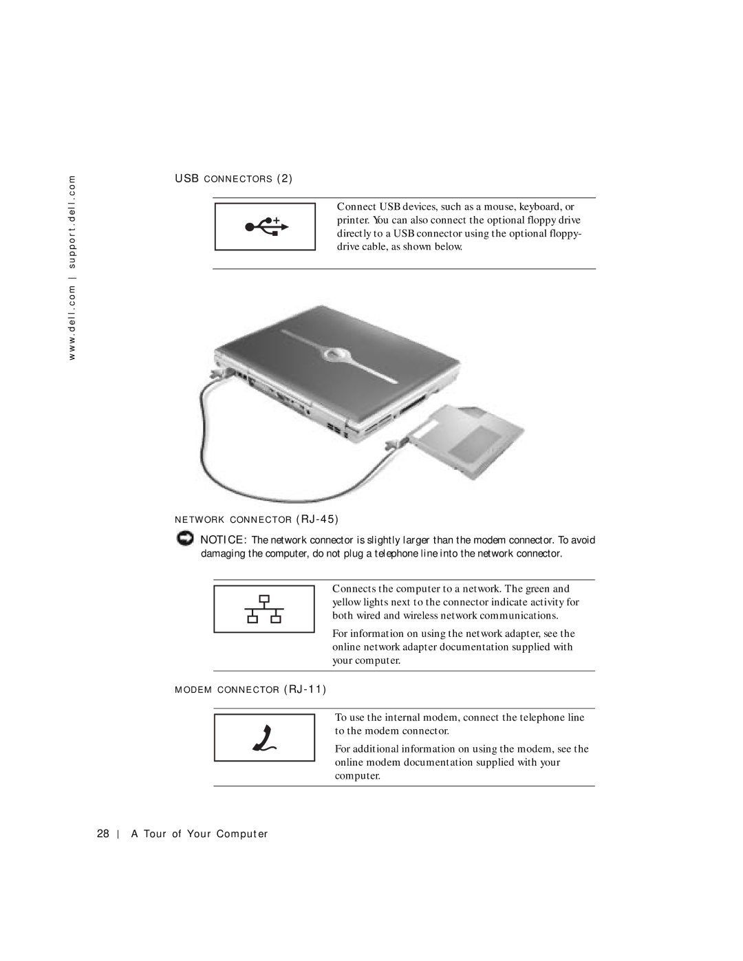 Dell 8600 manual Usb C O N N E C T O R S 