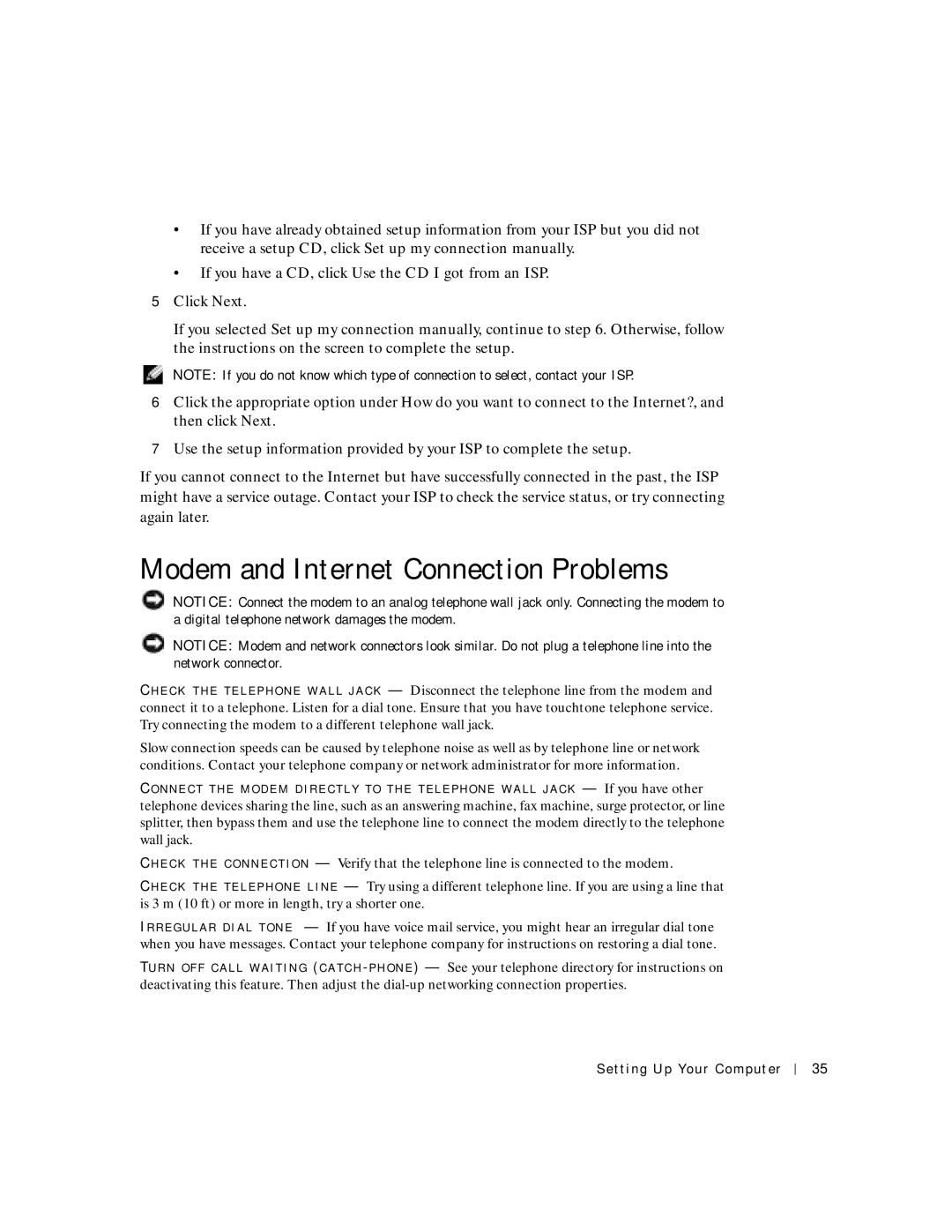 Dell 8600 manual Modem and Internet Connection Problems, If you have a CD, click Use the CD I got from an ISP 