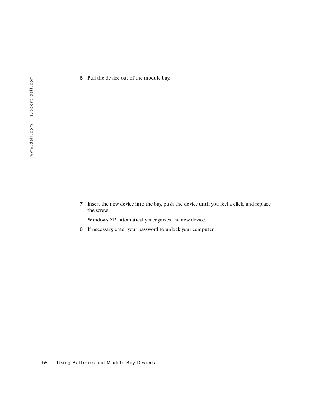 Dell 8600 manual Using Batteries and Module Bay Devices 