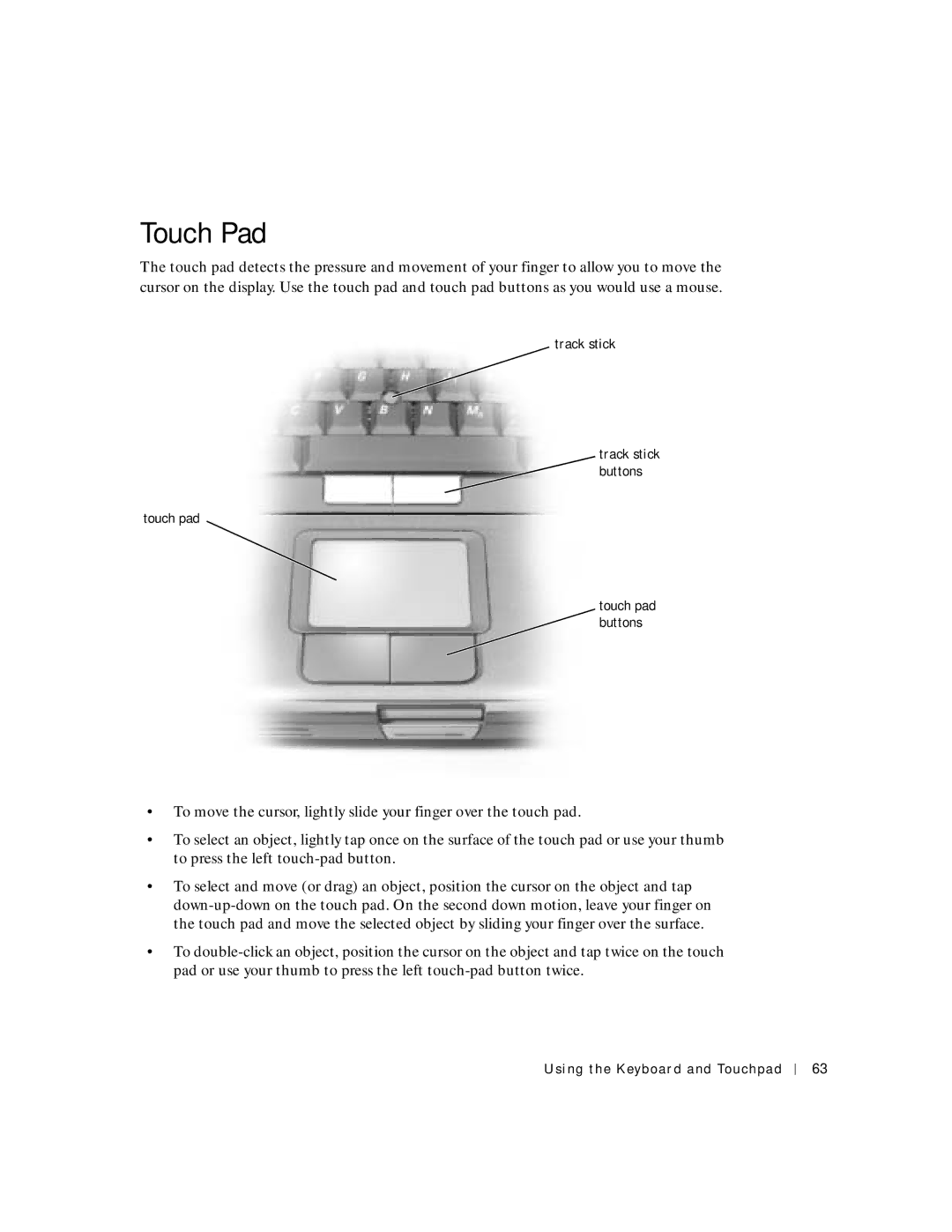 Dell 8600 manual Touch Pad 