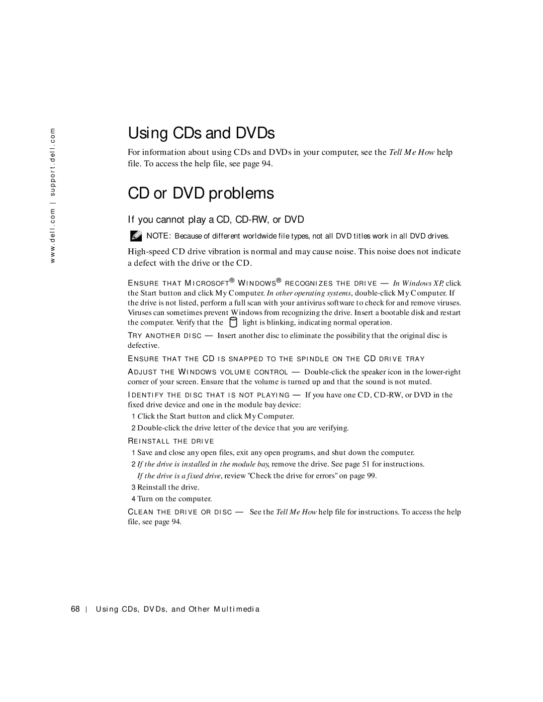 Dell 8600 manual Using CDs and DVDs, CD or DVD problems, If you cannot play a CD, CD-RW, or DVD 