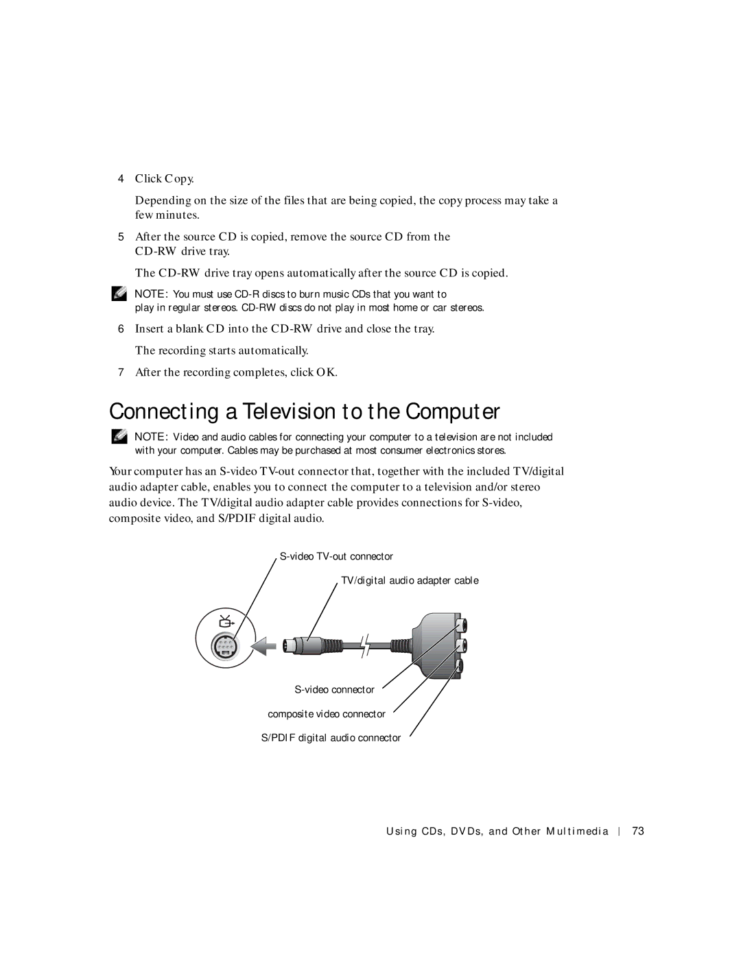 Dell 8600 manual Connecting a Television to the Computer 