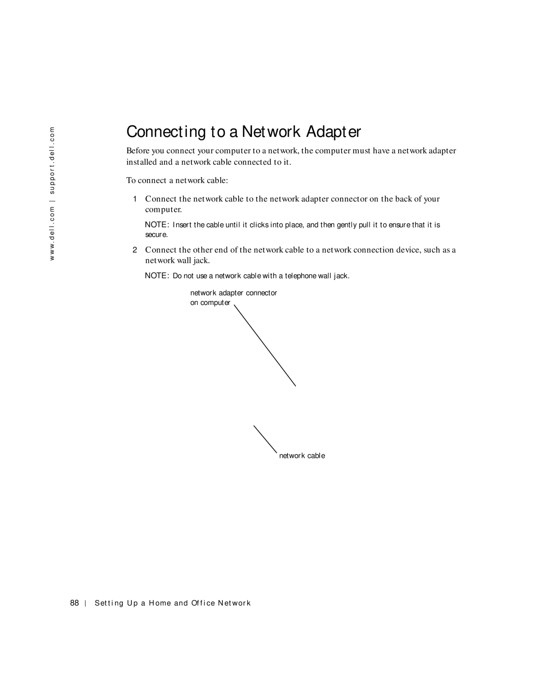 Dell 8600 manual Connecting to a Network Adapter, Setting Up a Home and Office Network 