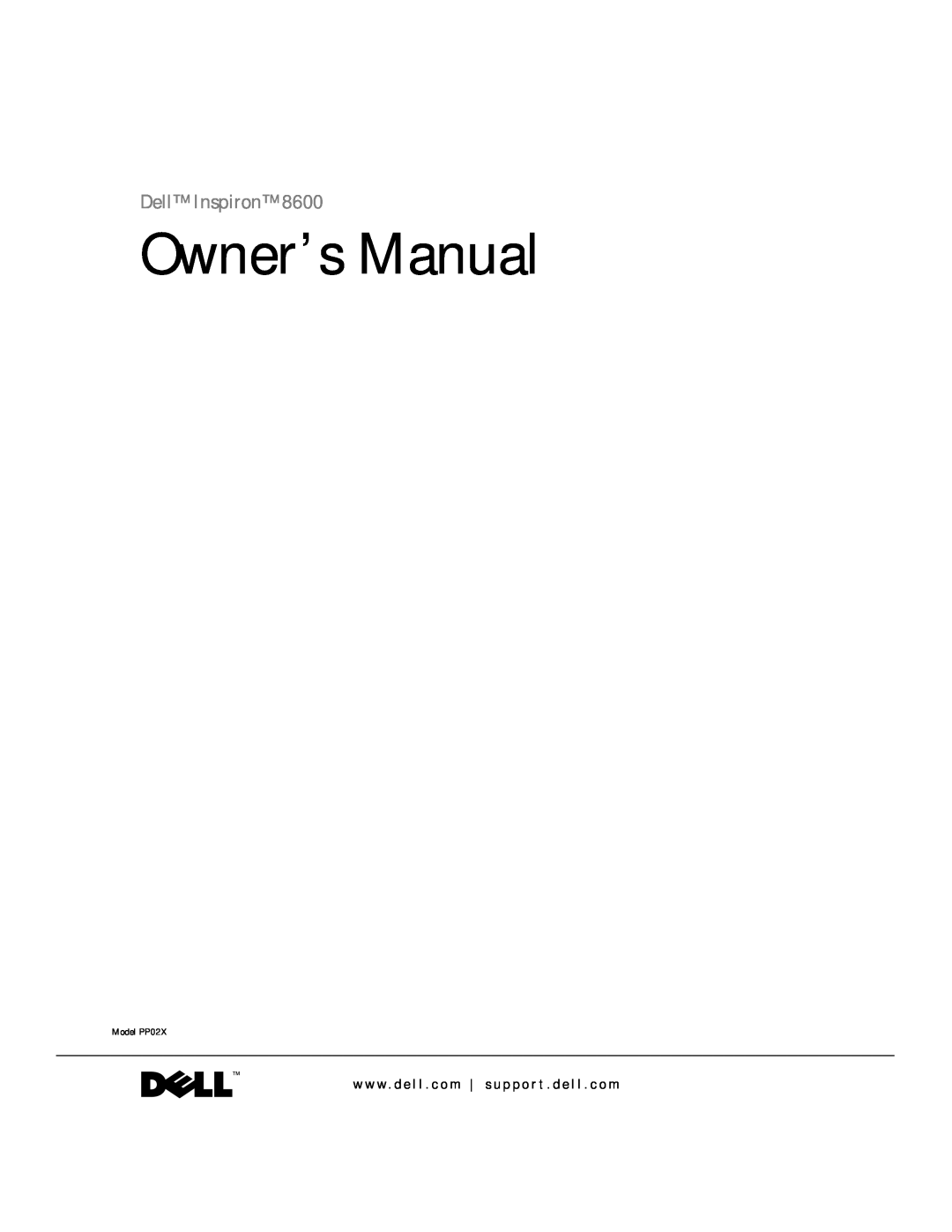 Dell 8600 manual Owner’s Manual, Dell Inspiron, Model PP02X 