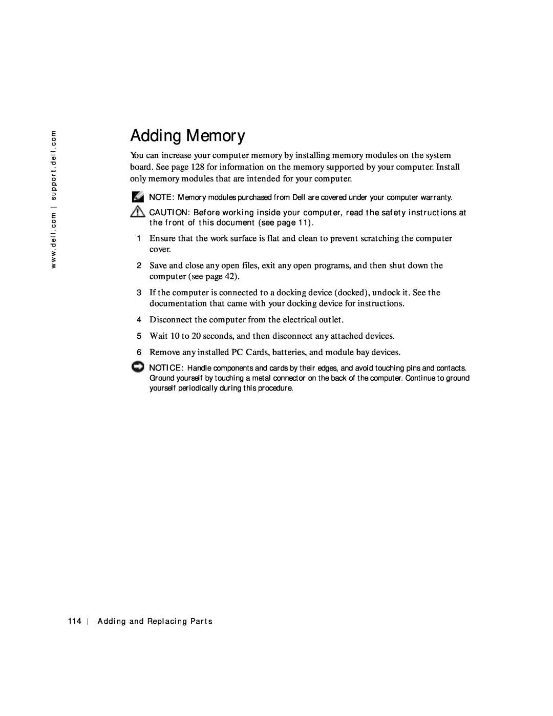 Dell 8600 manual Adding Memory 