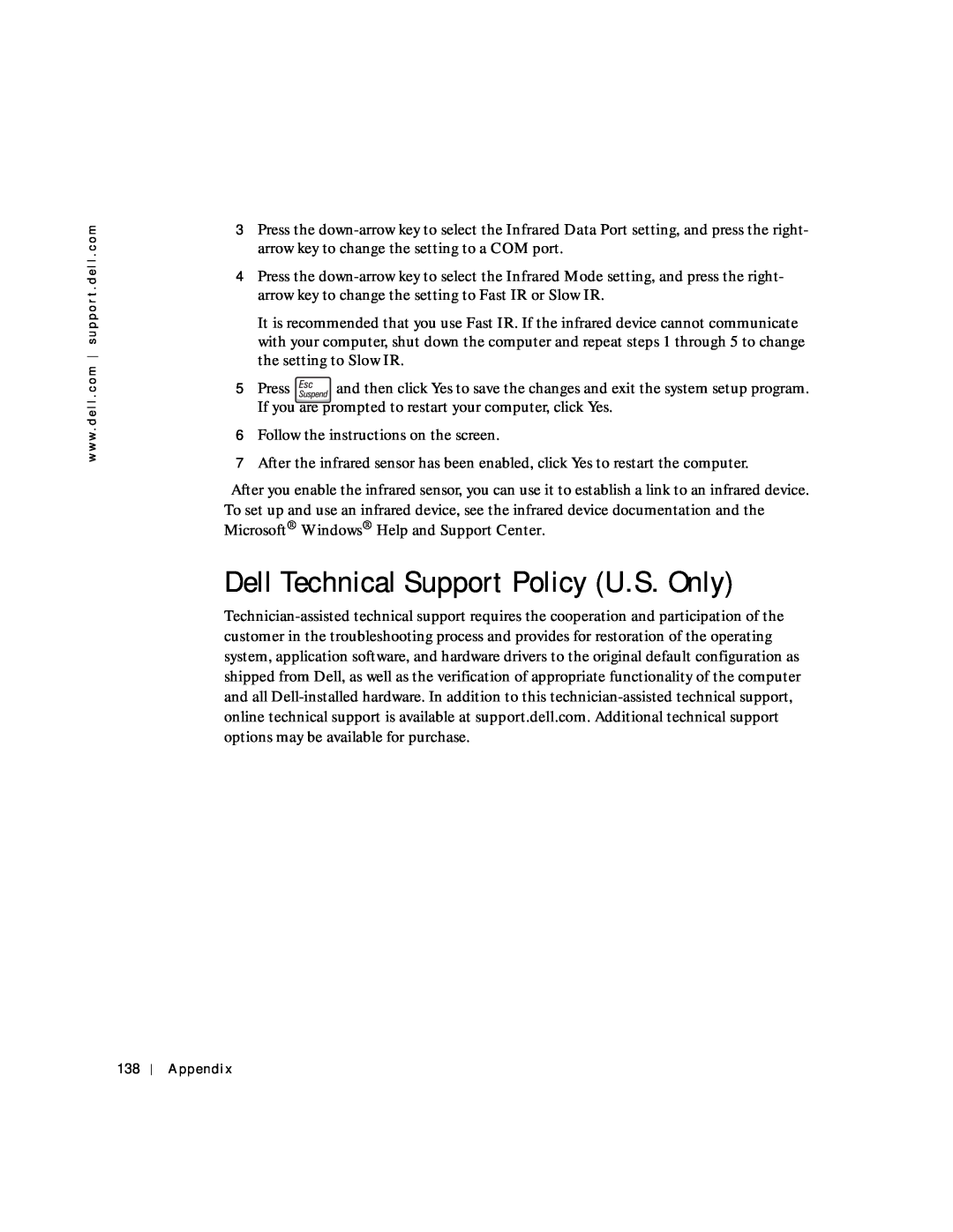 Dell 8600 manual Dell Technical Support Policy U.S. Only 