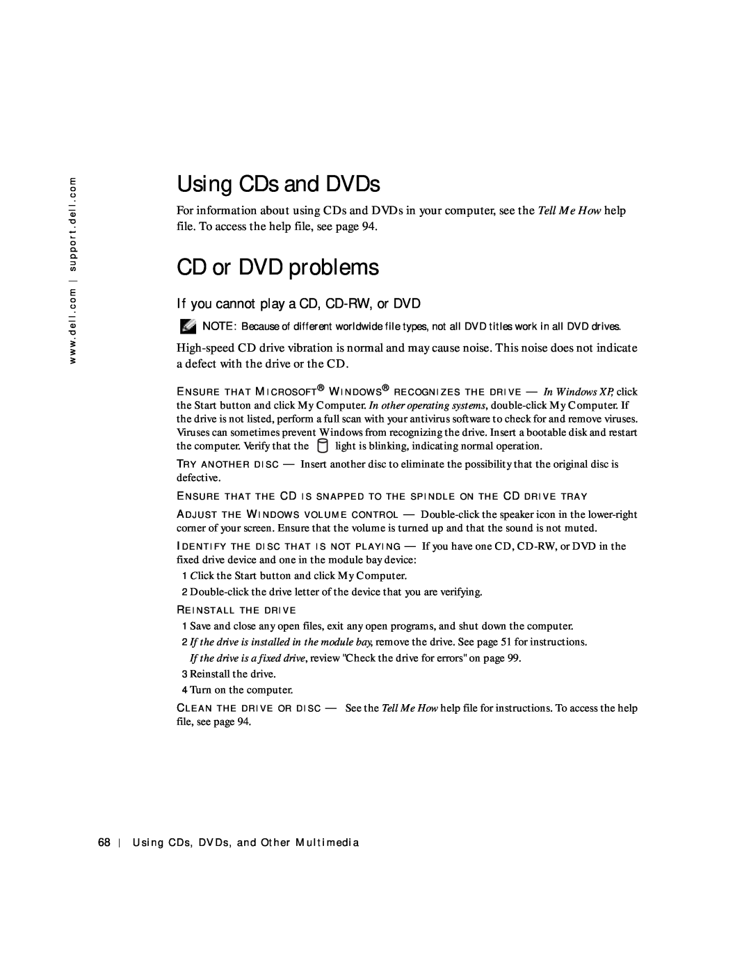 Dell 8600 manual Using CDs and DVDs, CD or DVD problems, If you cannot play a CD, CD-RW, or DVD 