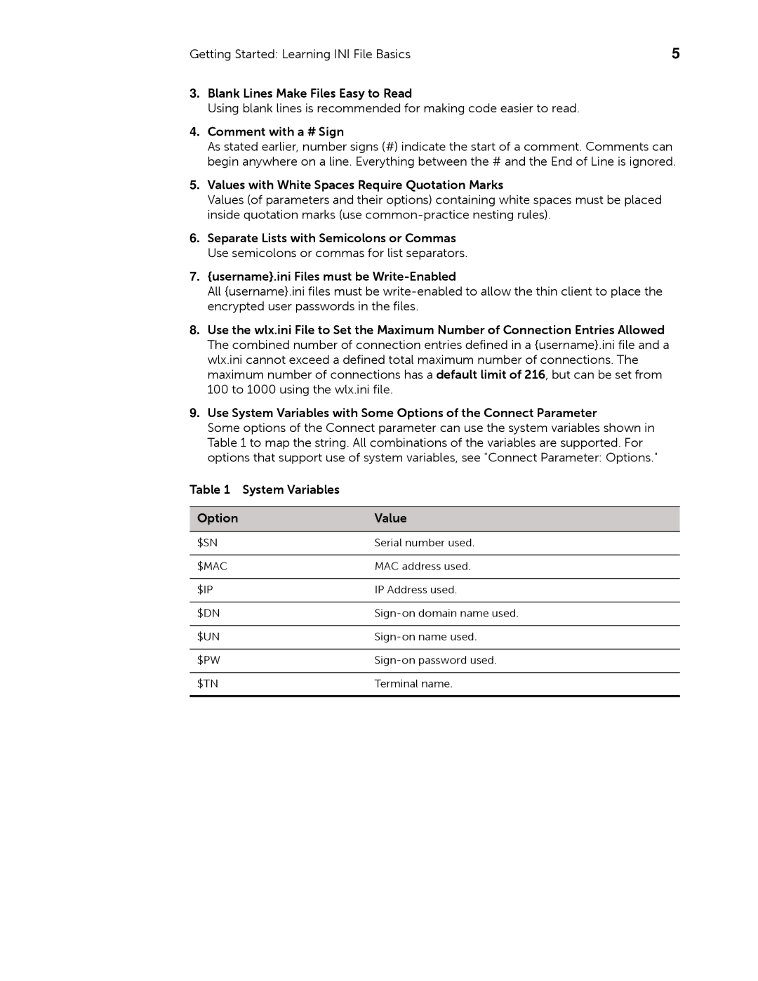 Dell 883933-11 Rev. E manual Blank Lines Make Files Easy to Read, Comment with a # Sign, System Variables, Option Value 