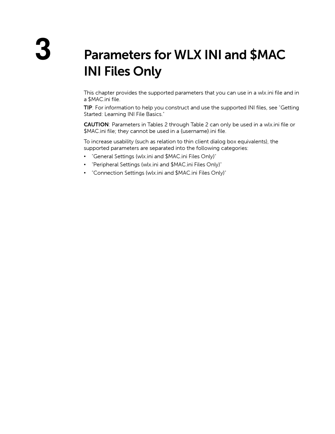 Dell 883933-11 Rev. E manual Parameters for WLX INI and $MAC INI Files Only 