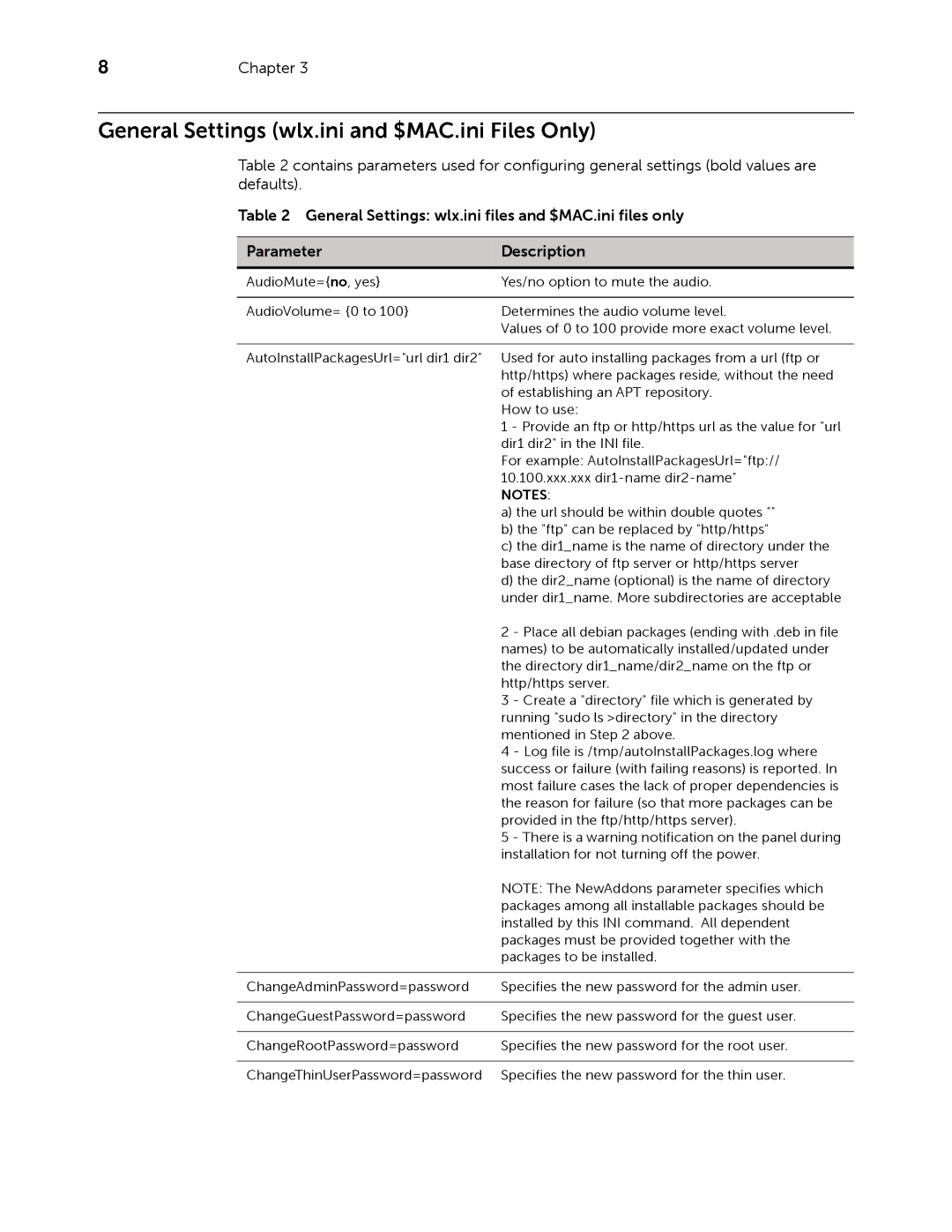 Dell 883933-11 Rev. E manual General Settings wlx.ini and $MAC.ini Files Only 