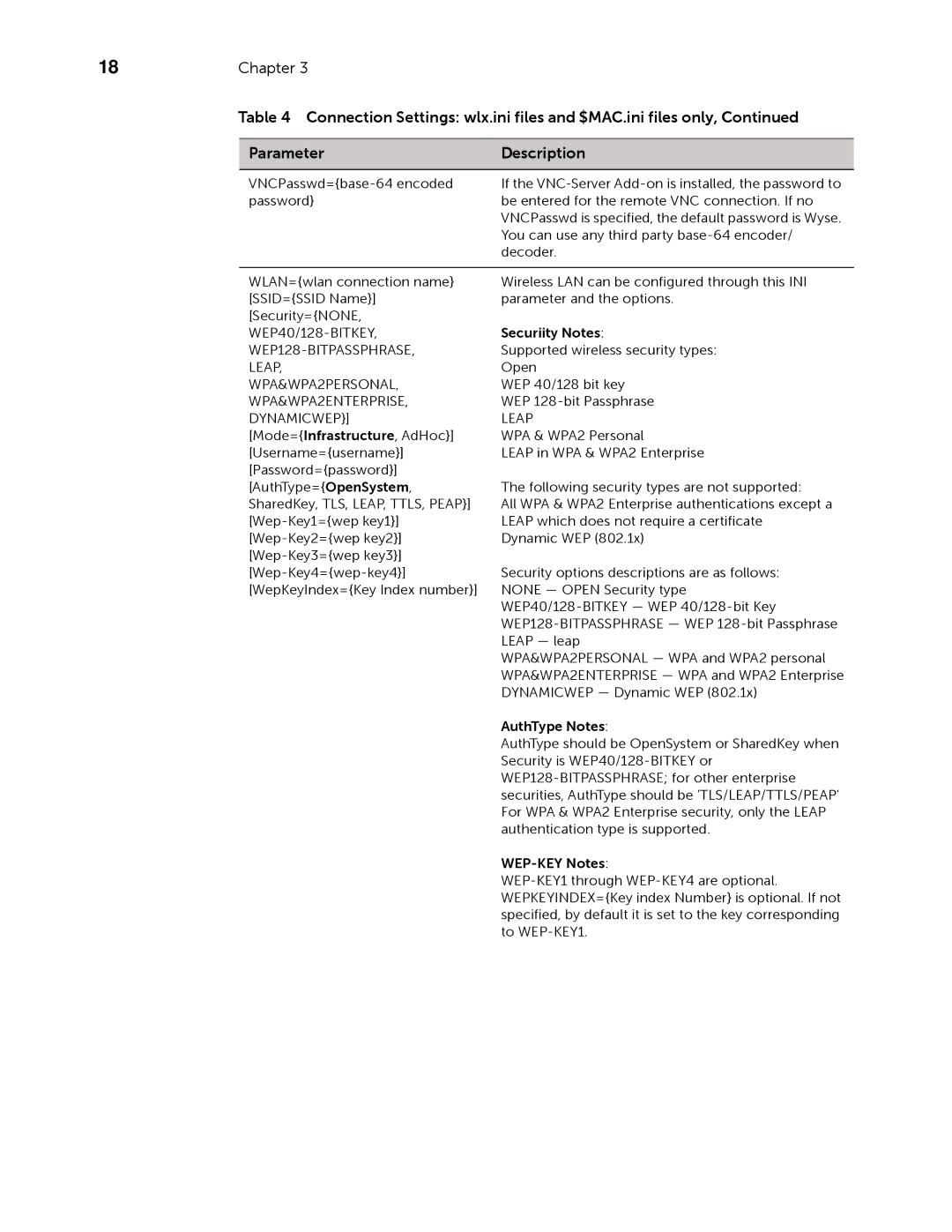 Dell 883933-11 Rev. E manual Securiity Notes, AuthType Notes, WEP-KEY Notes 