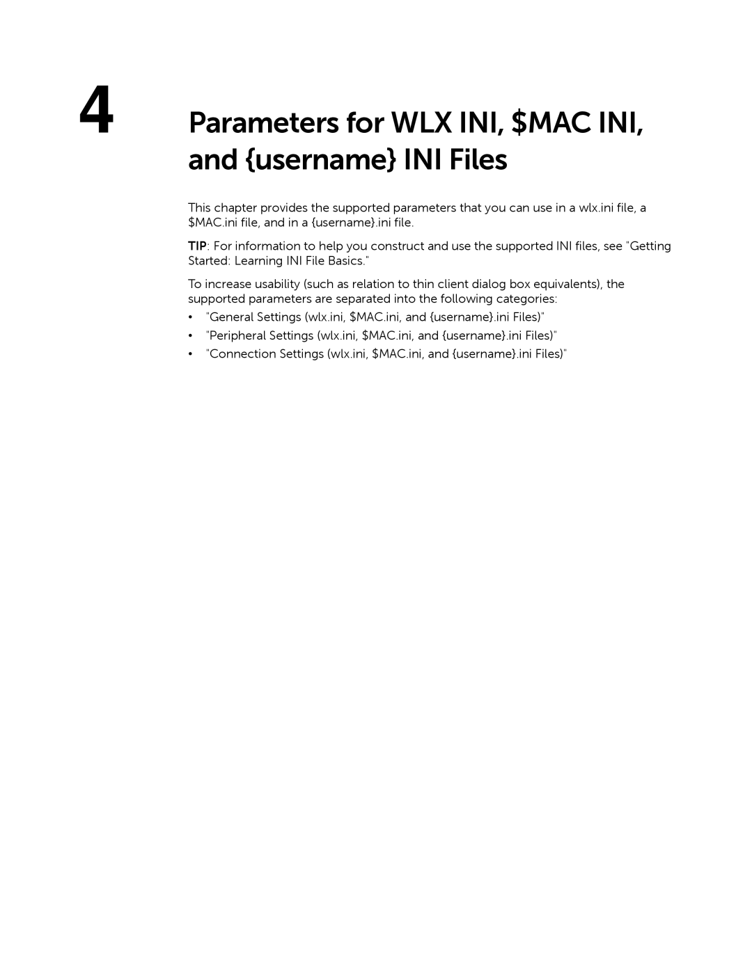 Dell 883933-11 Rev. E manual Parameters for WLX INI, $MAC INI, and username INI Files 