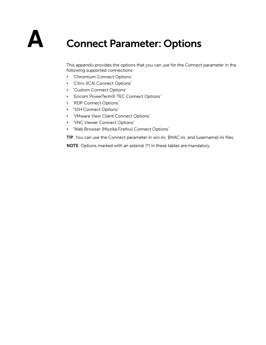 Dell 883933-11 Rev. E manual Connect Parameter Options 