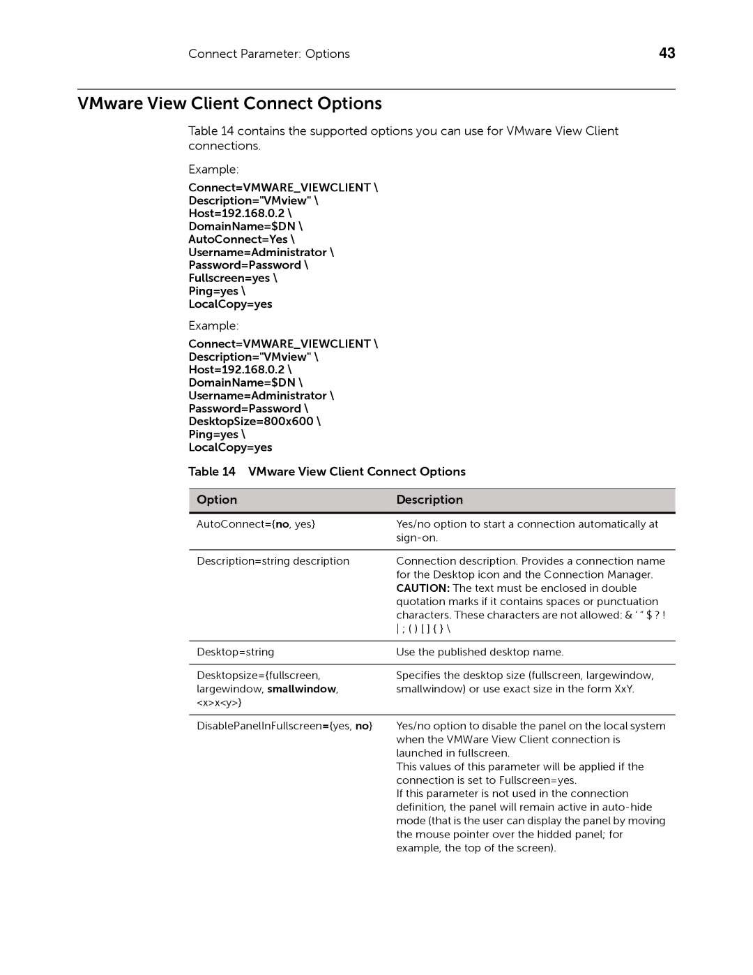 Dell 883933-11 Rev. E manual VMware View Client Connect Options 