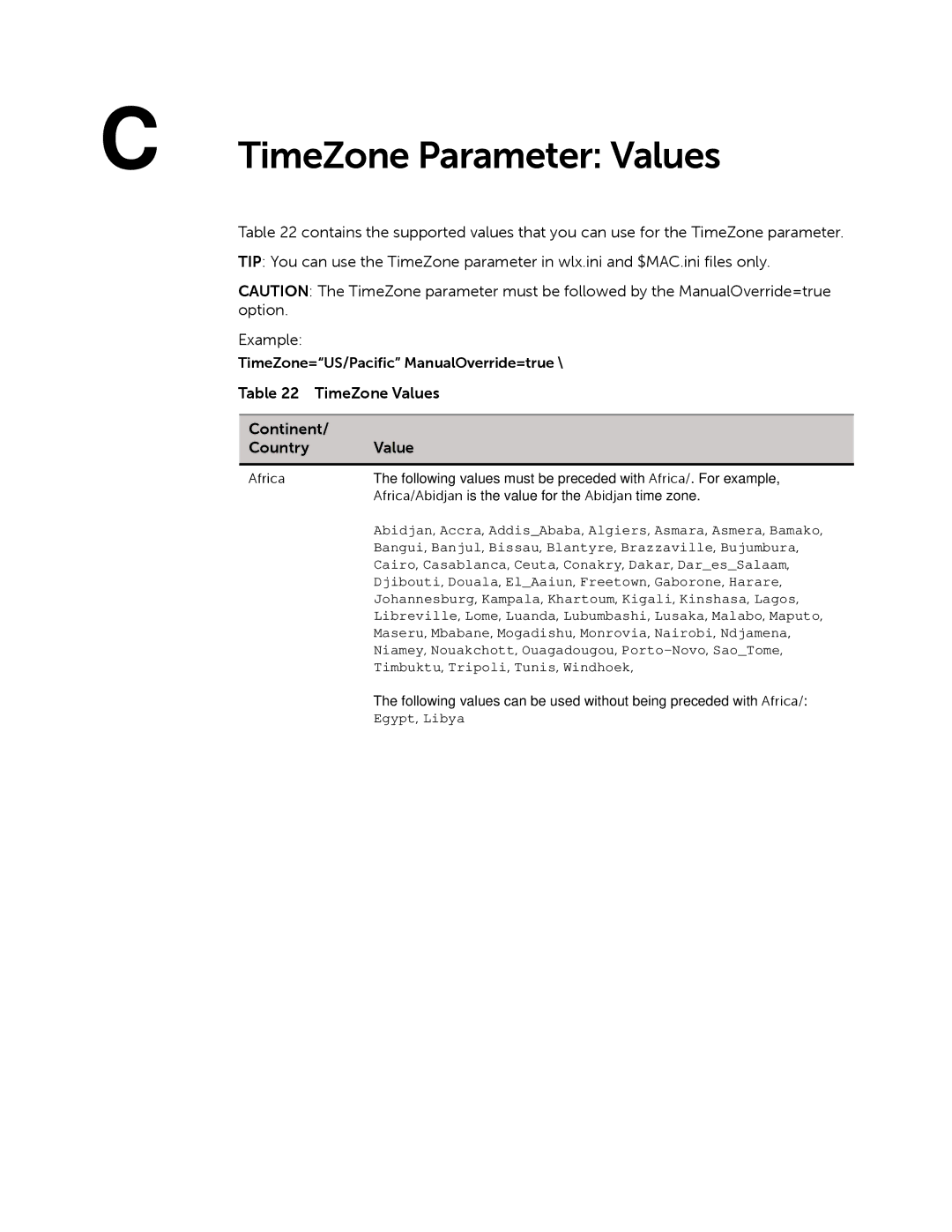 Dell 883933-11 Rev. E manual TimeZone Parameter Values 