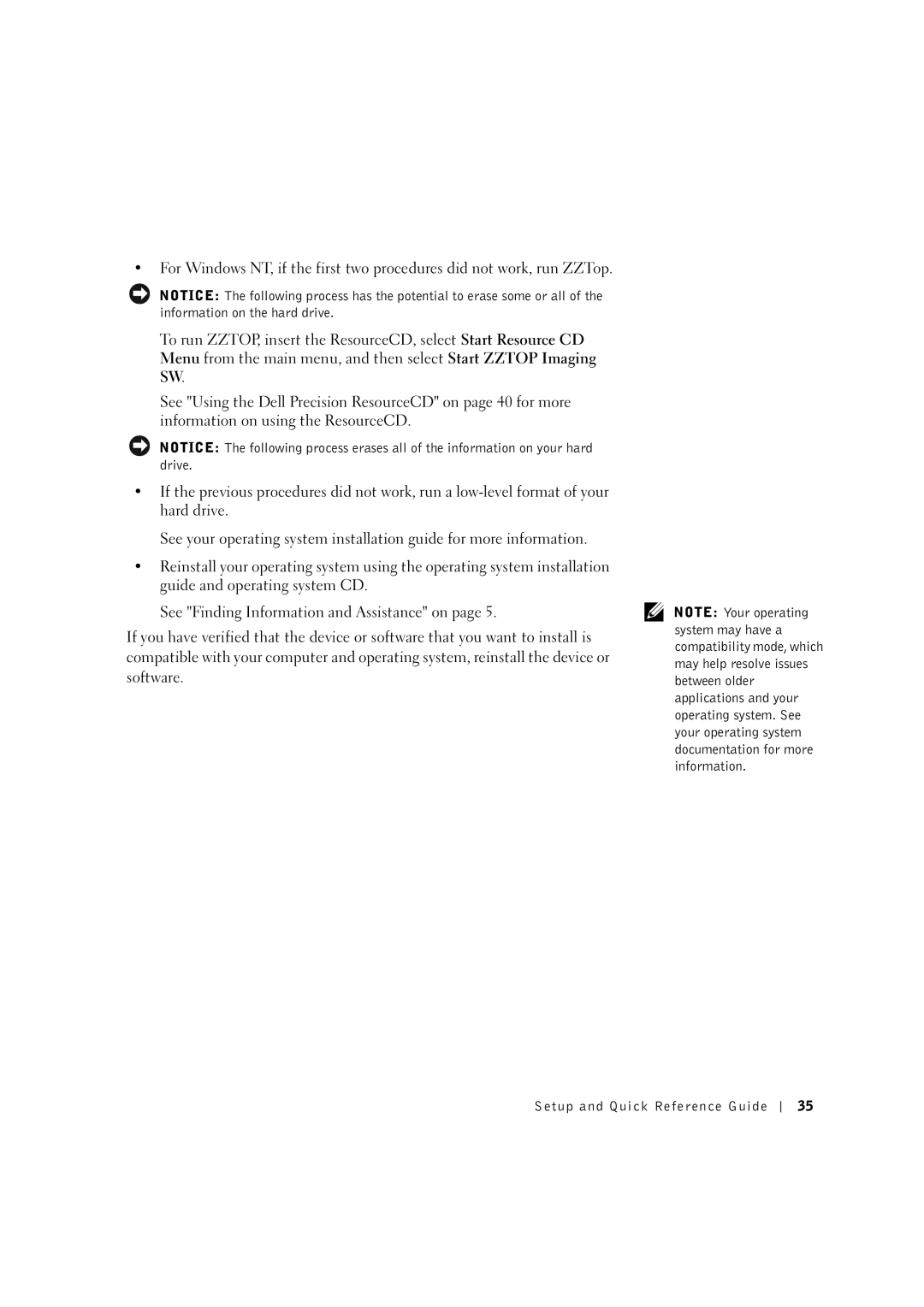 Dell 8F764 manual Setup and Quick Reference Guide 