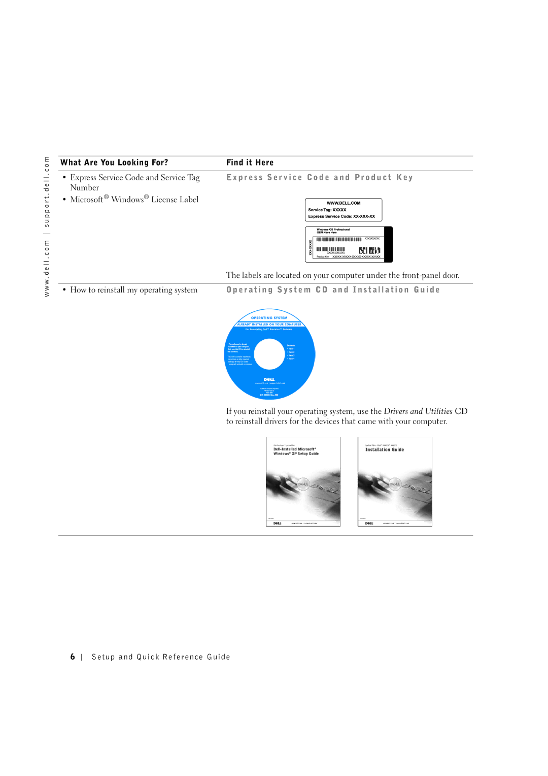 Dell 8F764 manual P r e s s S e r v i c e code a n d P r o d u c t Ke y 