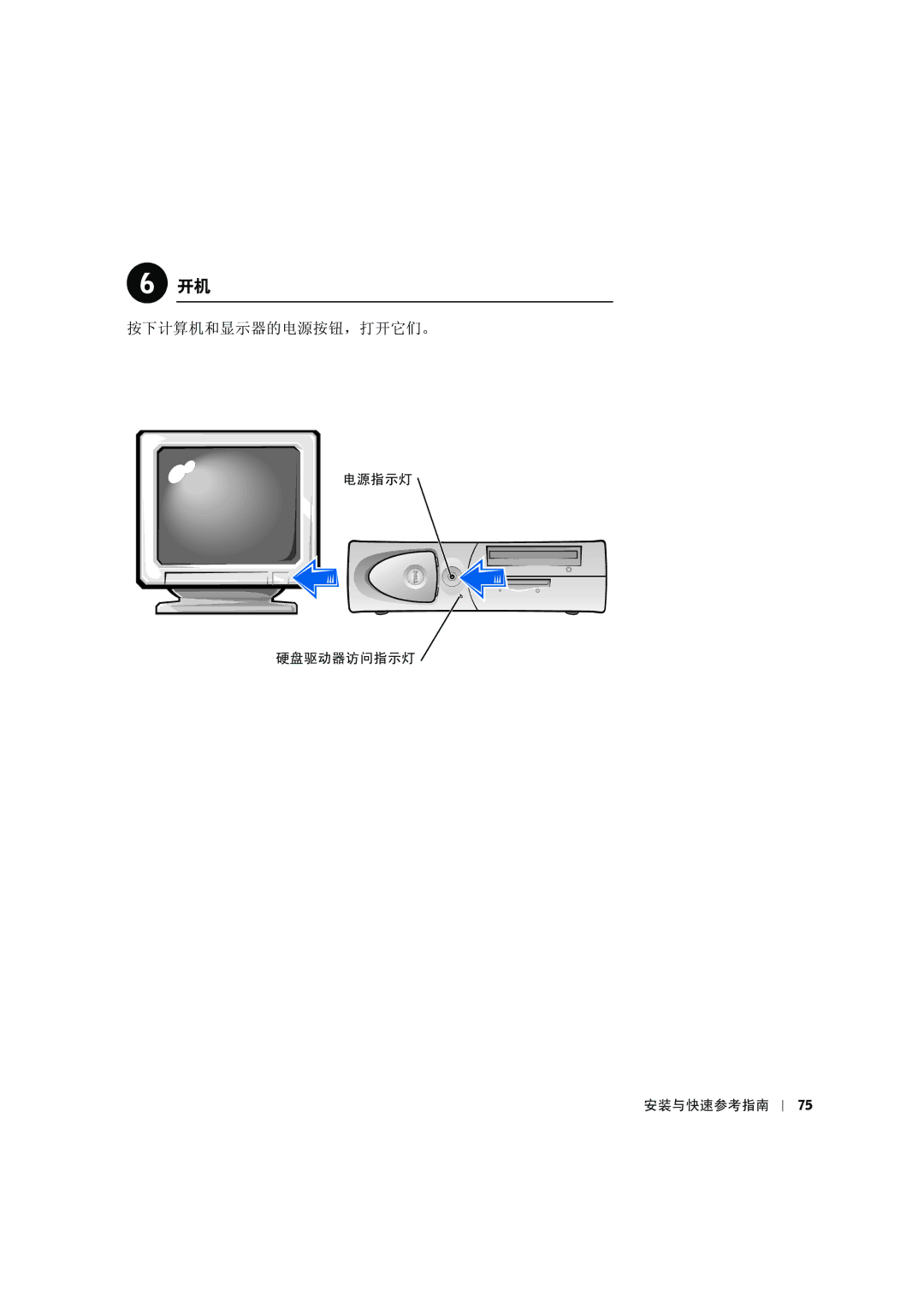 Dell 8F764 manual 电源指示灯 硬盘驱动器访问指示灯 安装与快速参考指南 