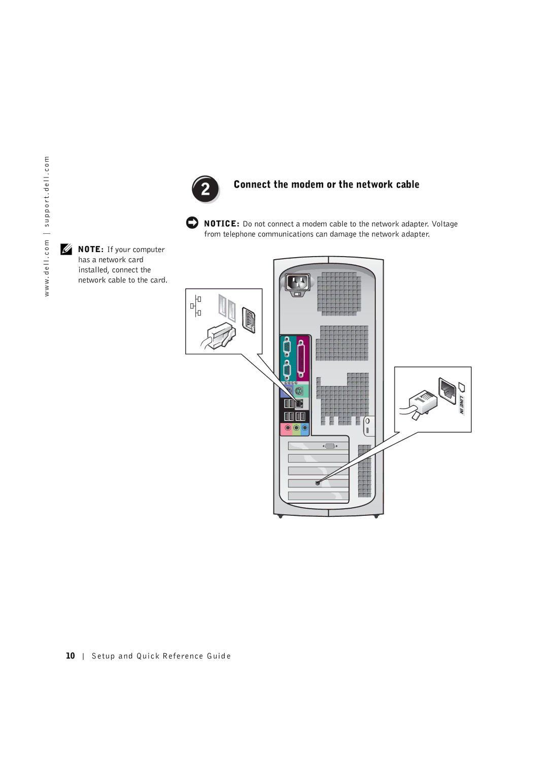 Dell 8T146 manual Connect the modem or the network cable 