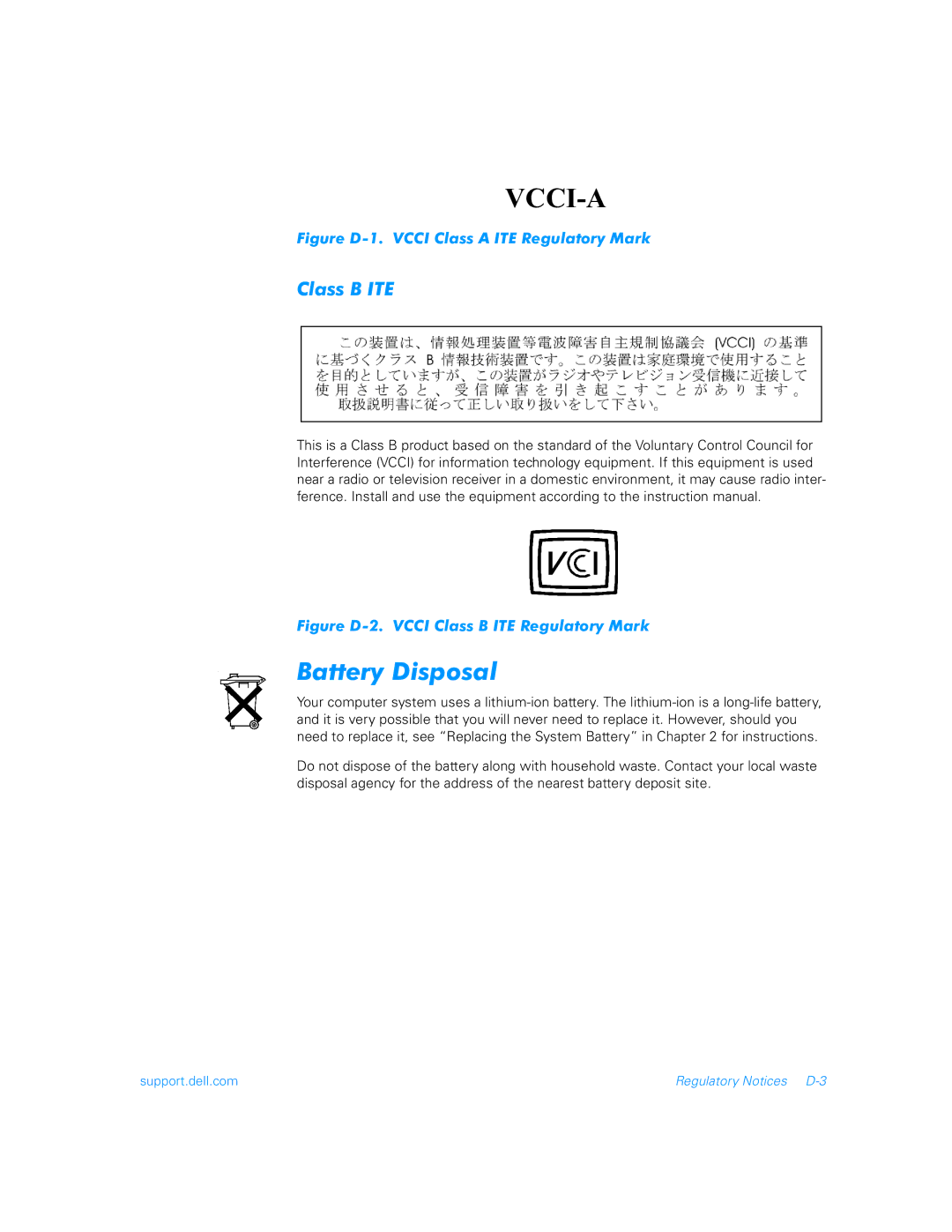 Dell 900 manual Battery Disposal, Class B ITE 