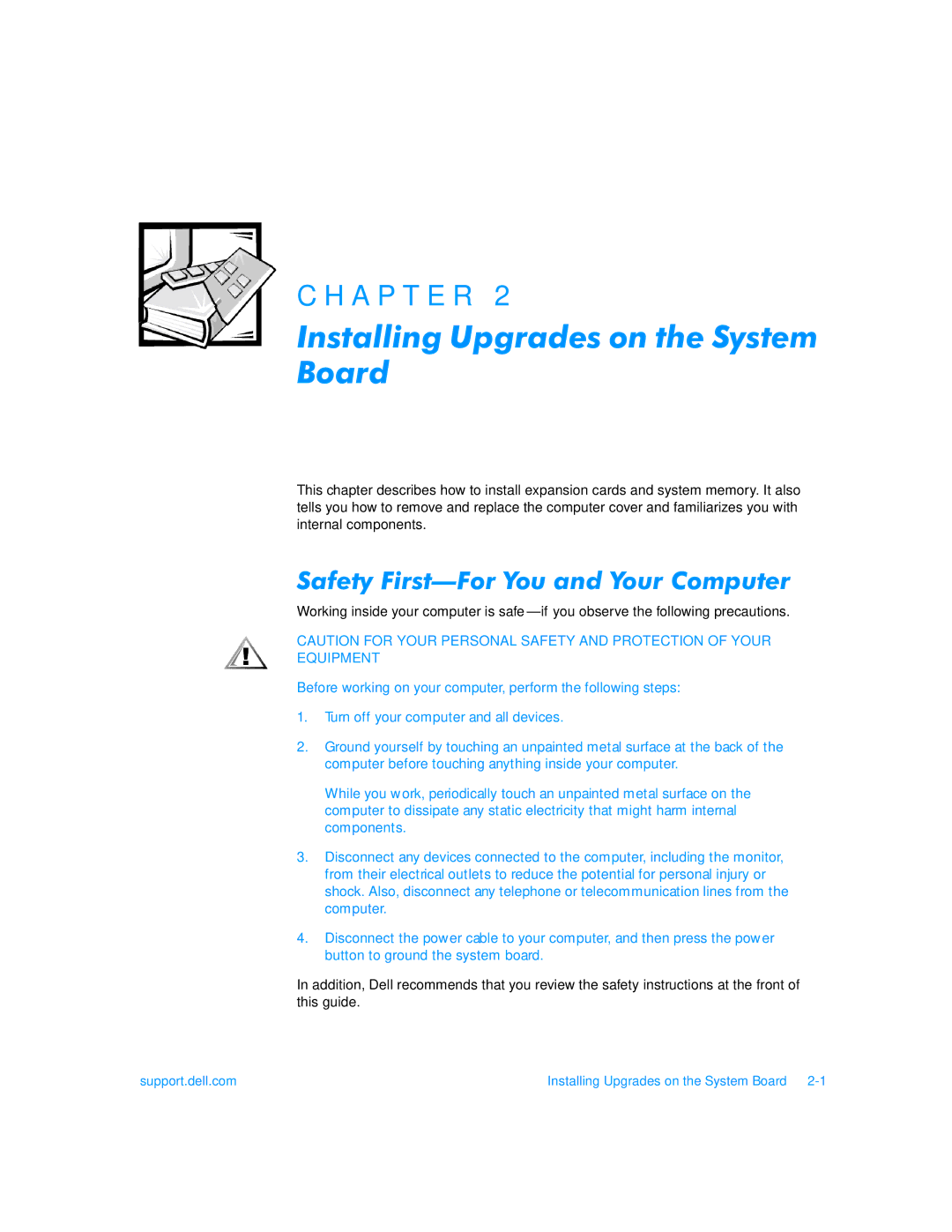 Dell 900 manual Installing Upgrades on the System Board, Safety First-For You and Your Computer 