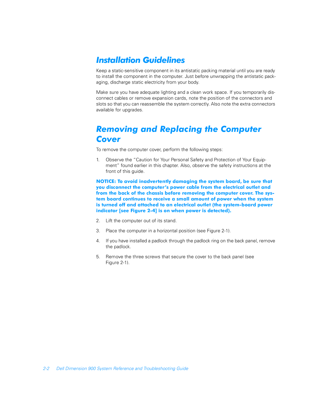 Dell 900 manual Installation Guidelines, Removing and Replacing the Computer Cover 