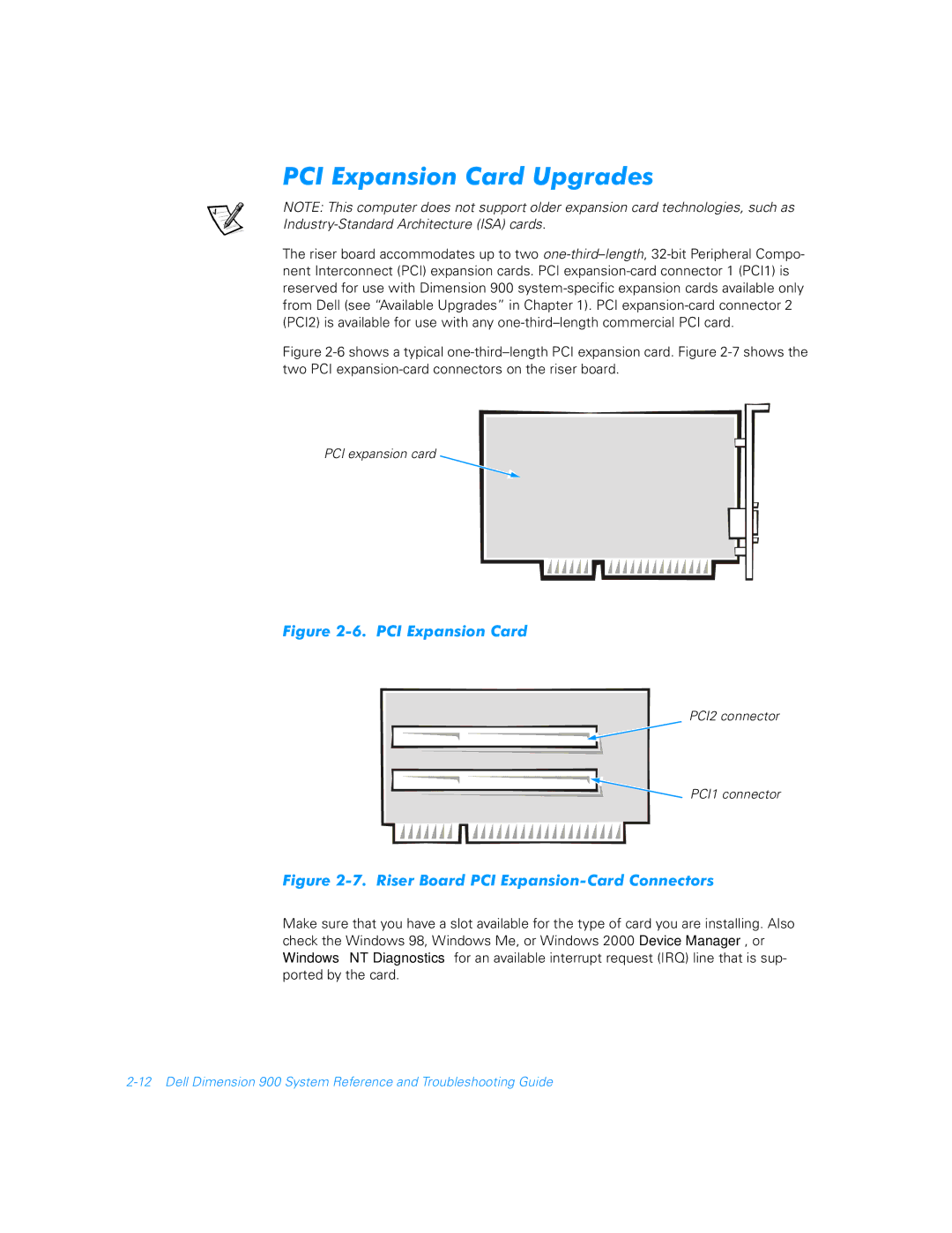 Dell 900 manual PCI Expansion Card Upgrades 