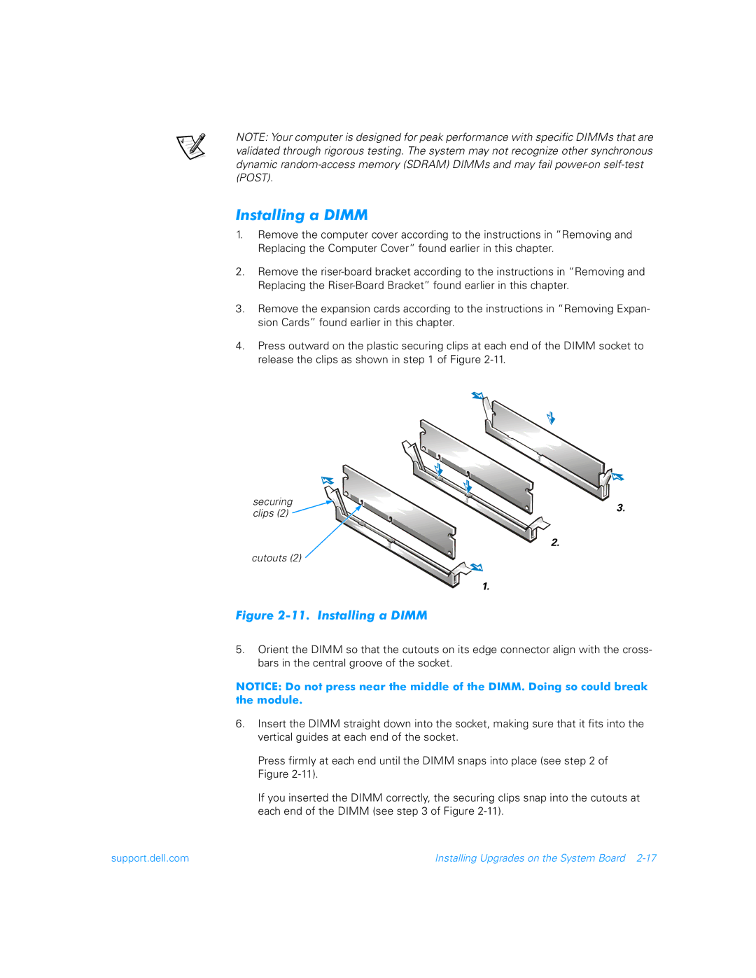 Dell 900 manual Installing a Dimm 