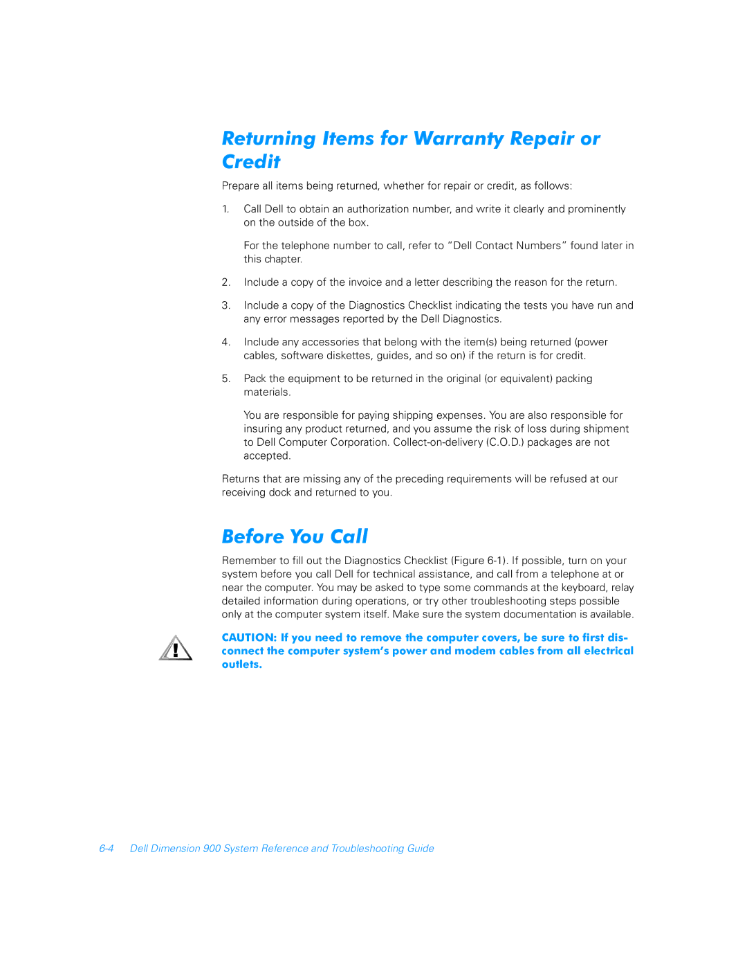 Dell 900 manual Returning Items for Warranty Repair or Credit, Before You Call 