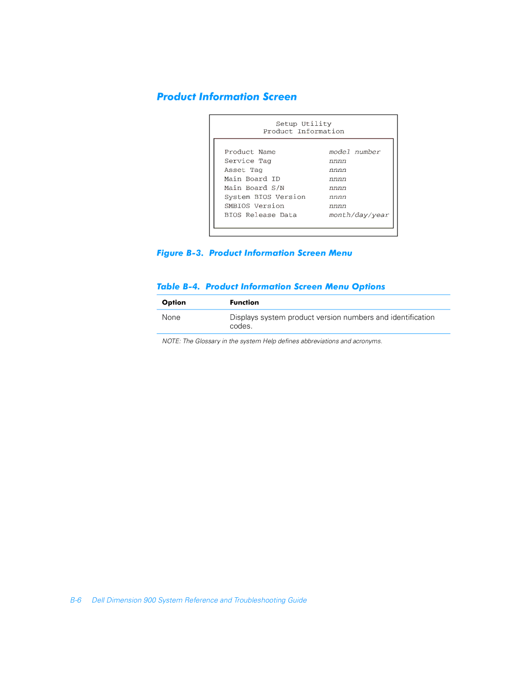 Dell 900 manual Product Information Screen 