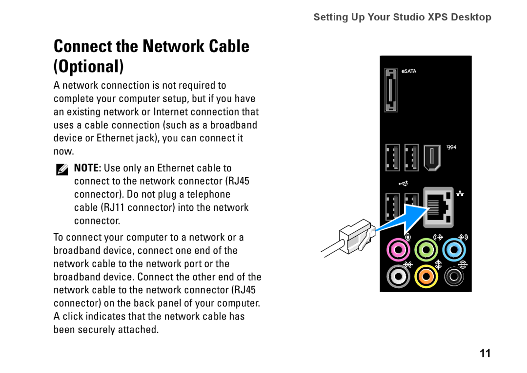 Dell KYX1Y, 9000 setup guide Connect the Network Cable Optional 