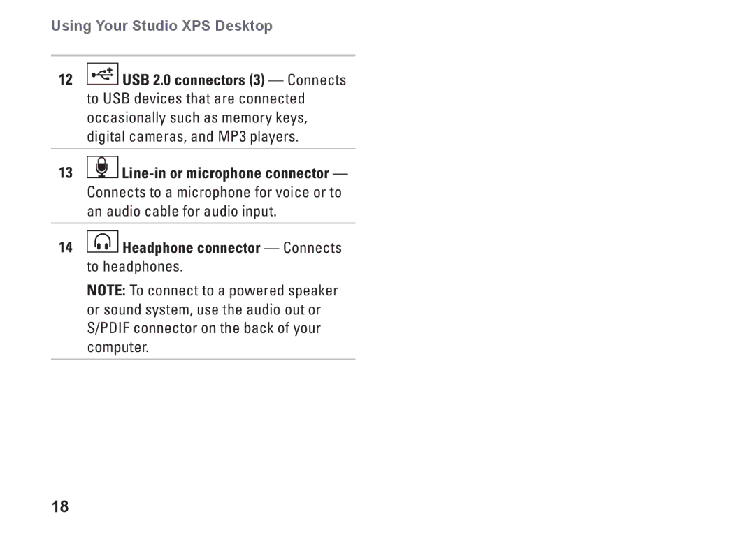 Dell 9000, KYX1Y setup guide Headphone connector Connects to headphones 