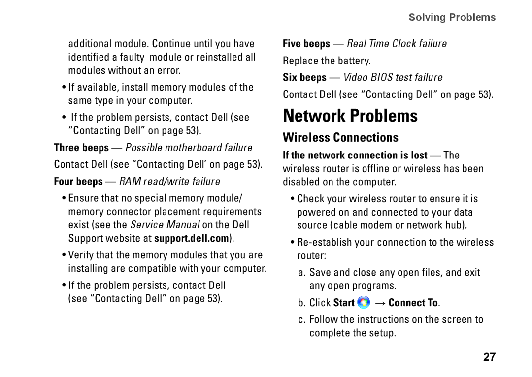 Dell KYX1Y, 9000 setup guide Network Problems, Wireless Connections 