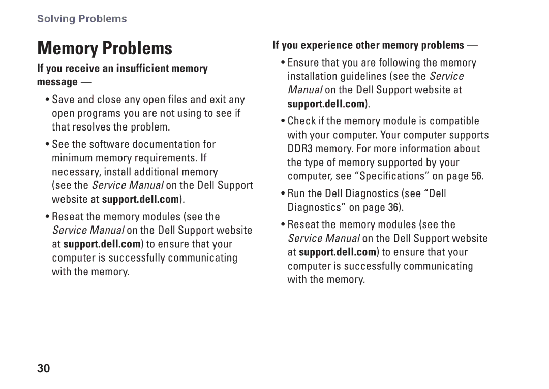 Dell 9000, KYX1Y Memory Problems, If you receive an insufficient memory message, If you experience other memory problems 