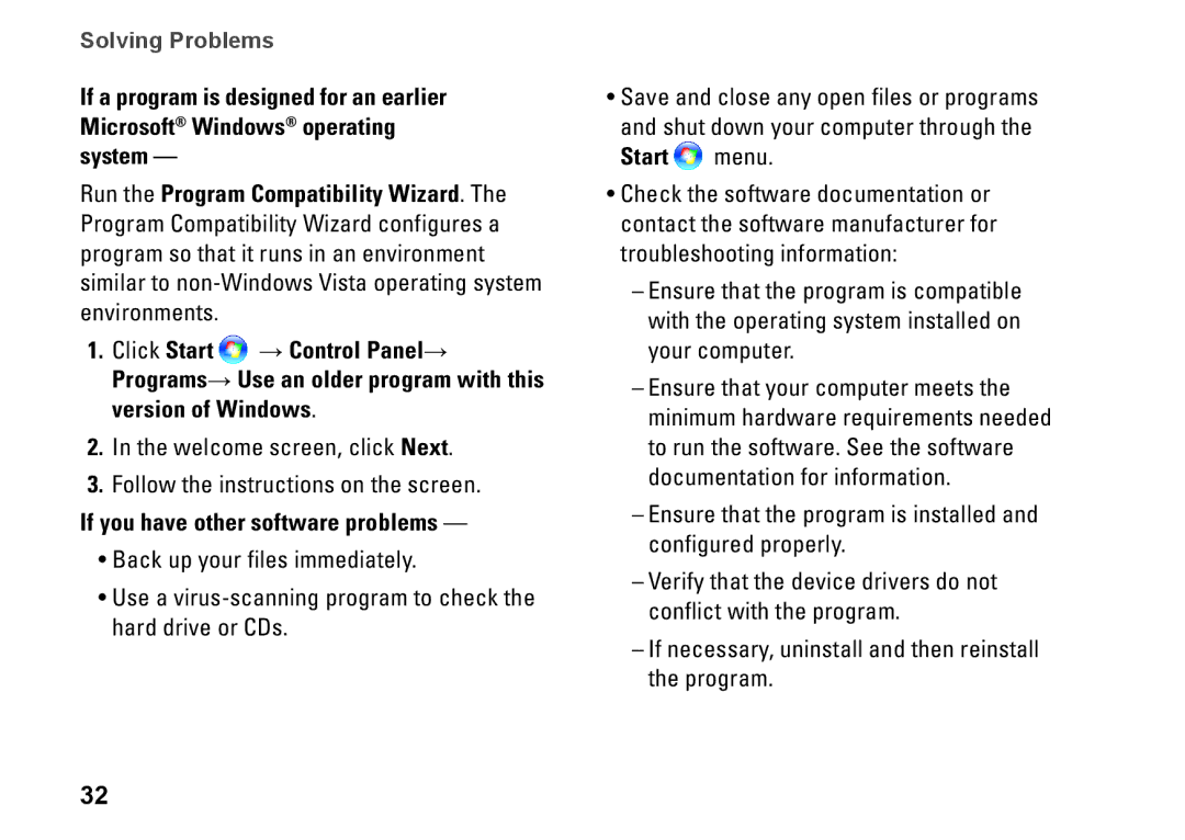 Dell 9000, KYX1Y setup guide If you have other software problems, Start menu 