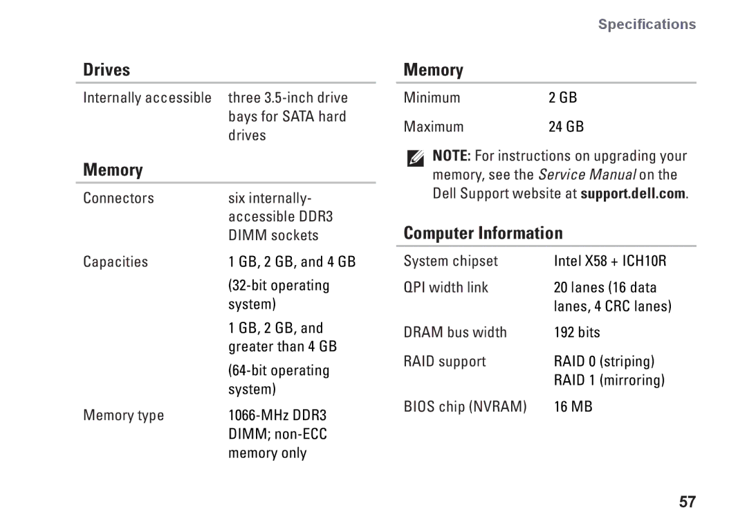 Dell KYX1Y, 9000 setup guide Memory, Computer Information 