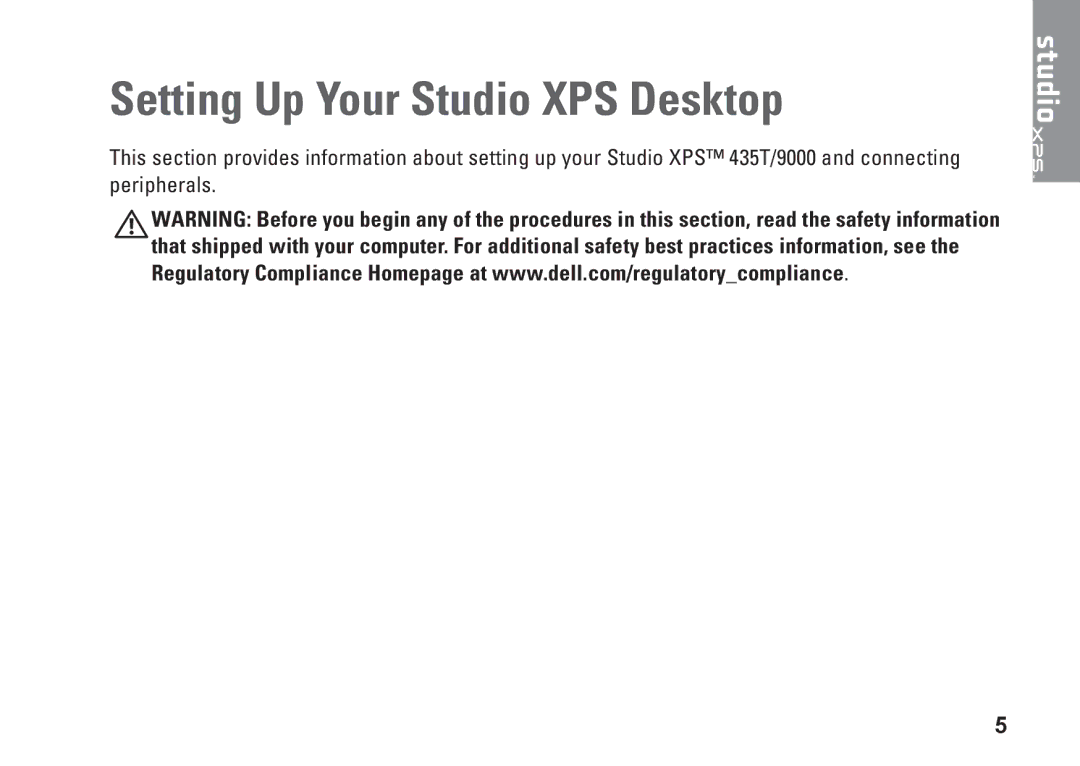 Dell KYX1Y, 9000 setup guide Setting Up Your Studio XPS Desktop 