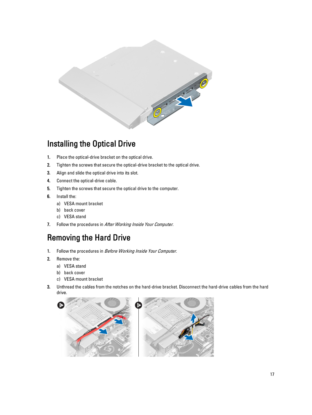 Dell 9010 owner manual Installing the Optical Drive, Removing the Hard Drive 