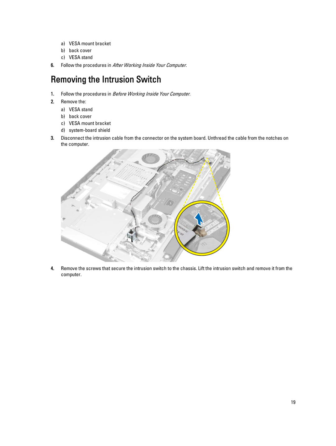 Dell 9010 owner manual Removing the Intrusion Switch 