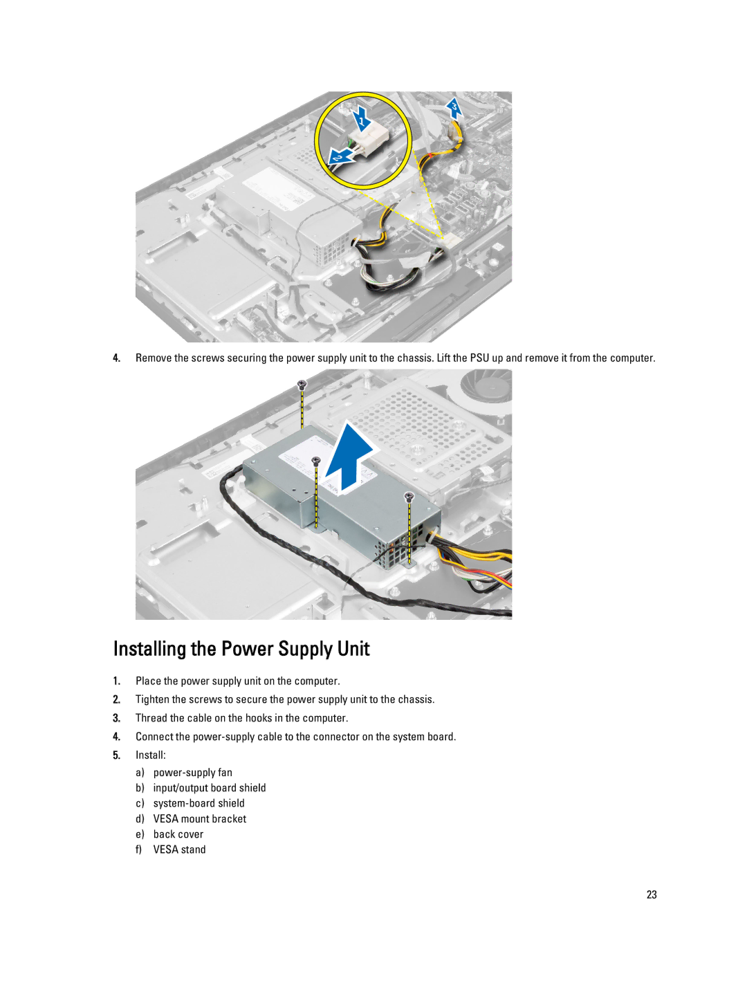 Dell 9010 owner manual Installing the Power Supply Unit 