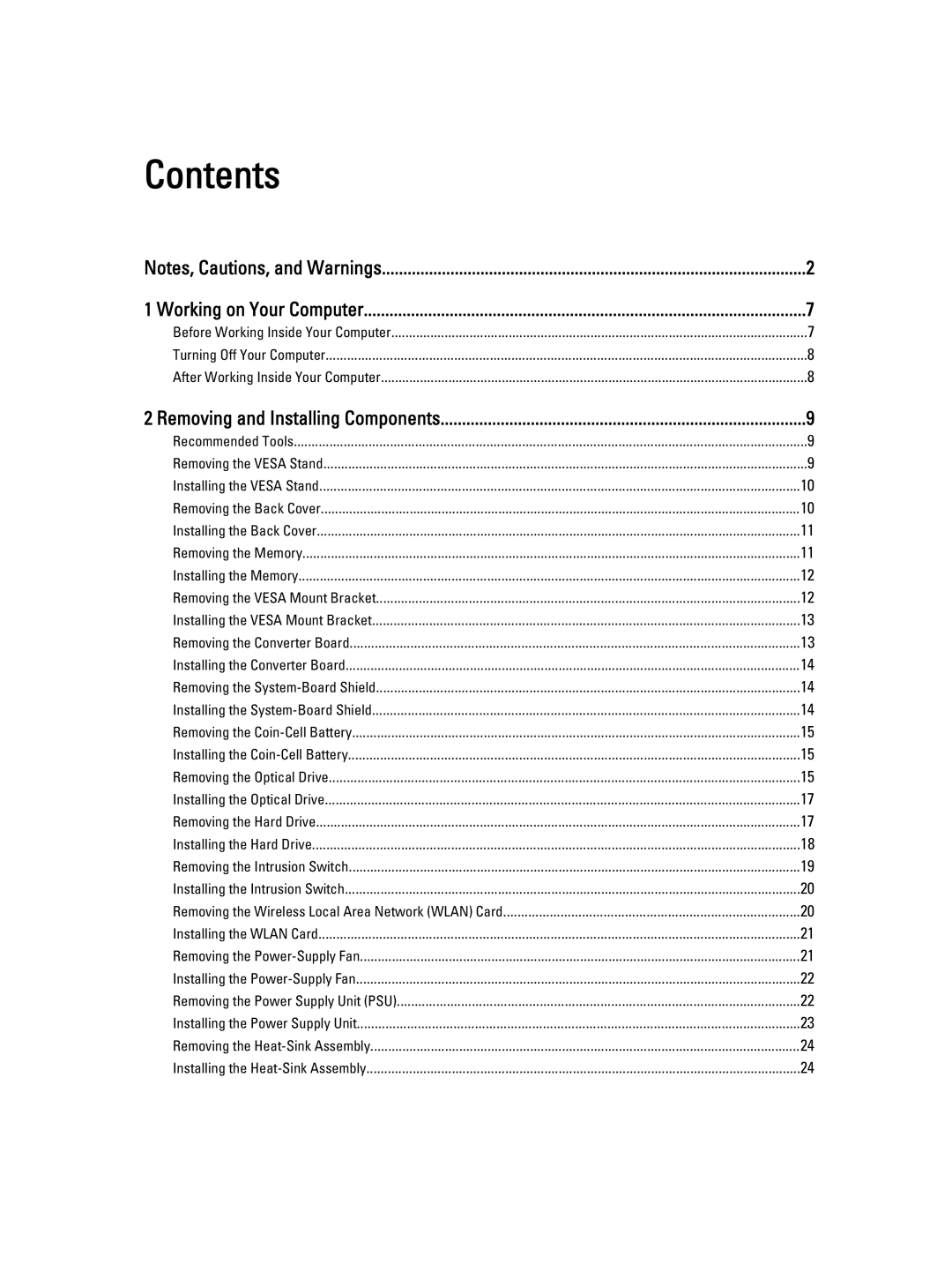 Dell 9010 owner manual Contents 