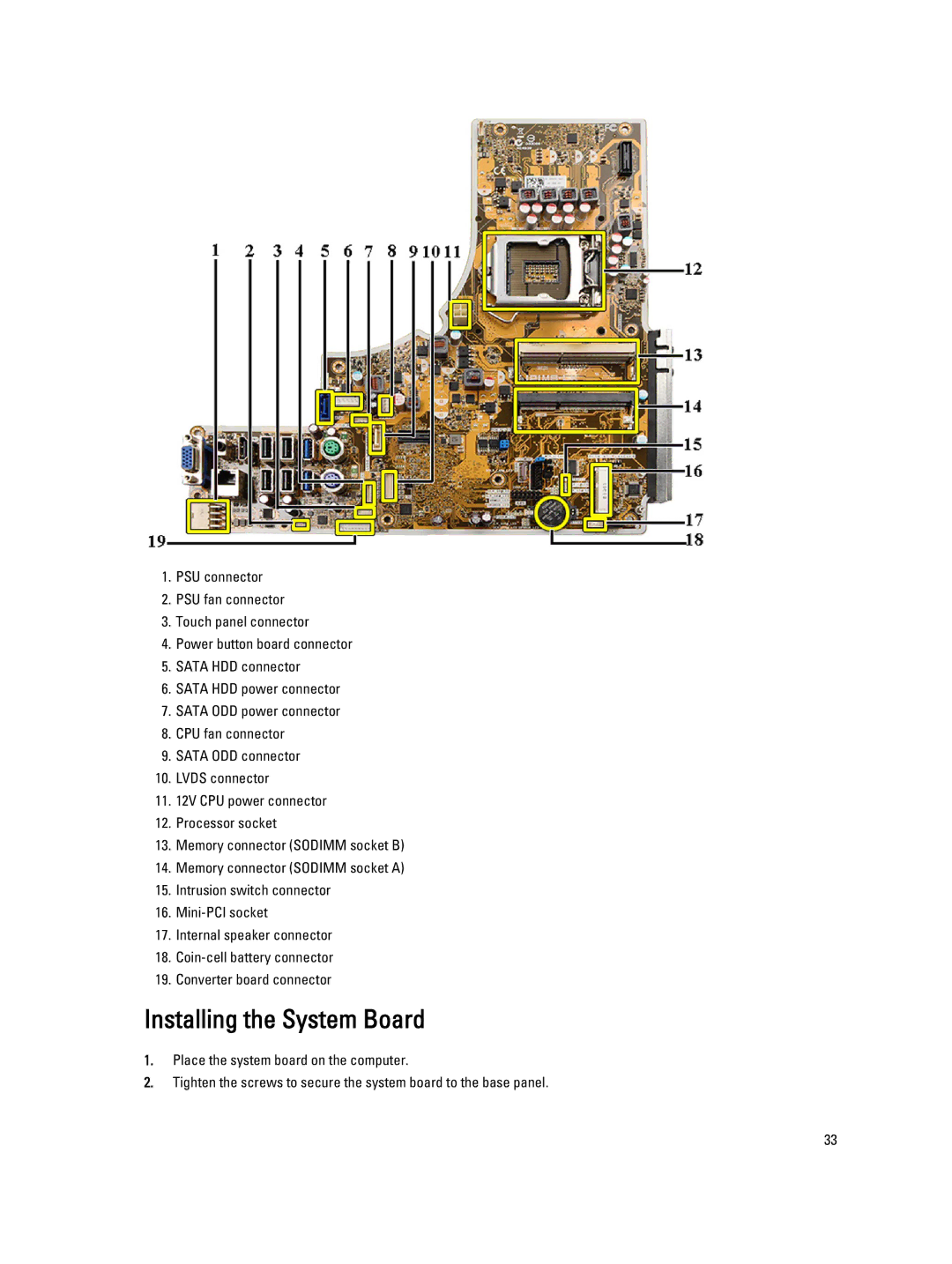 Dell 9010 owner manual Installing the System Board 