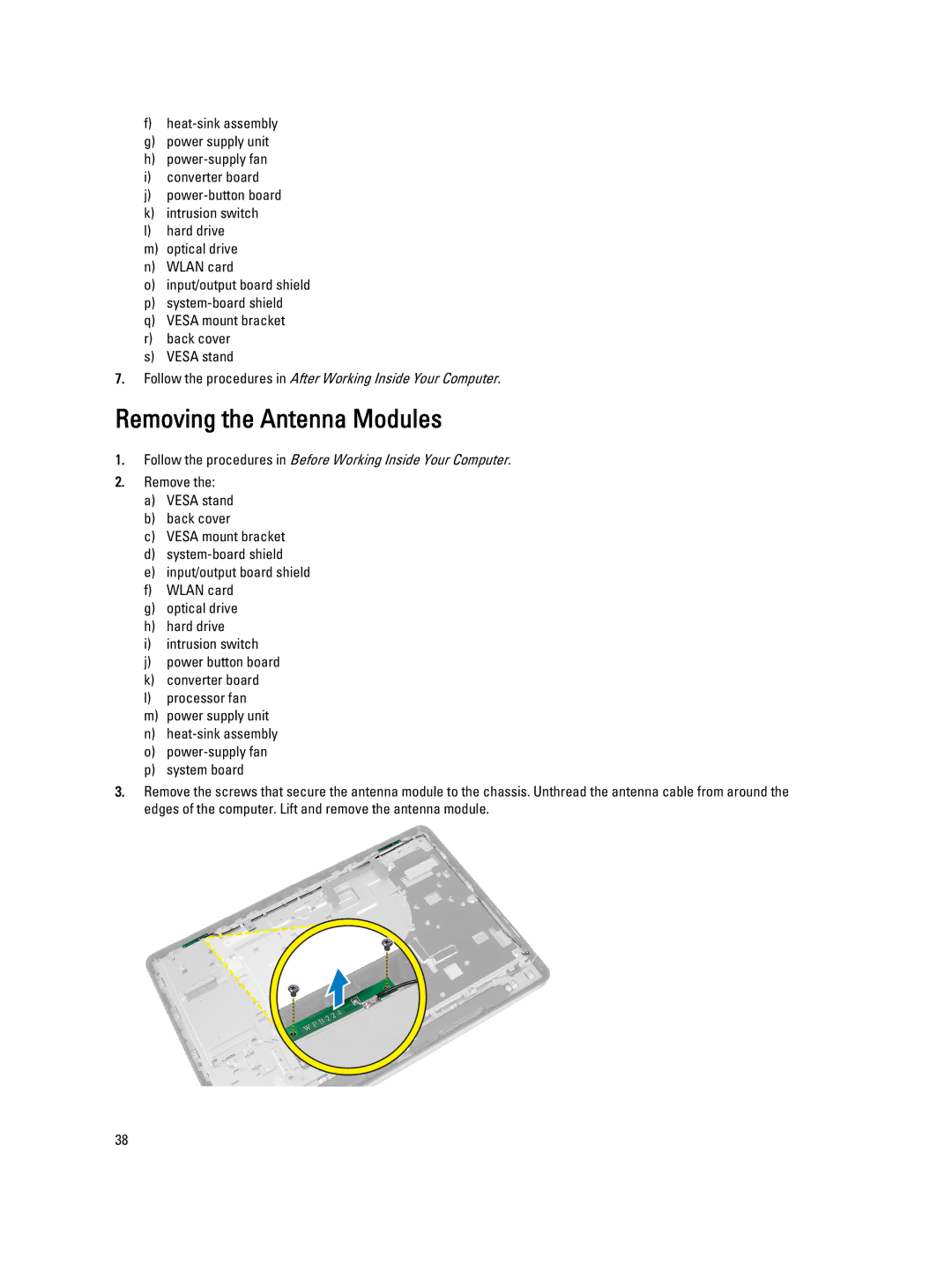 Dell 9010 owner manual Removing the Antenna Modules 