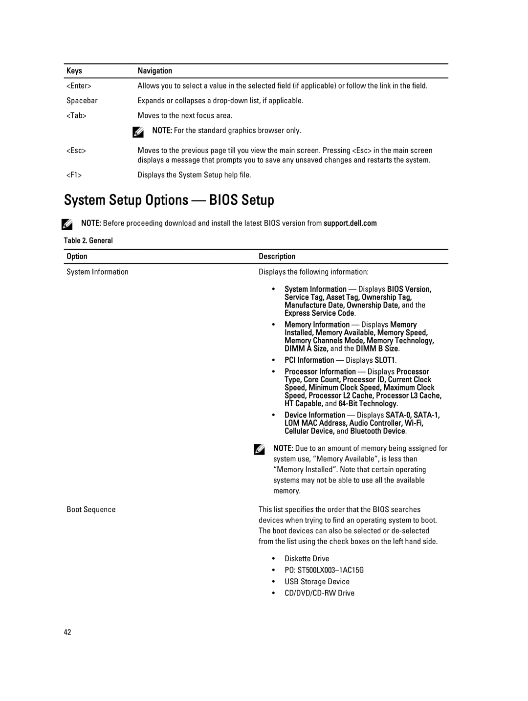 Dell 9010 owner manual System Setup Options Bios Setup 