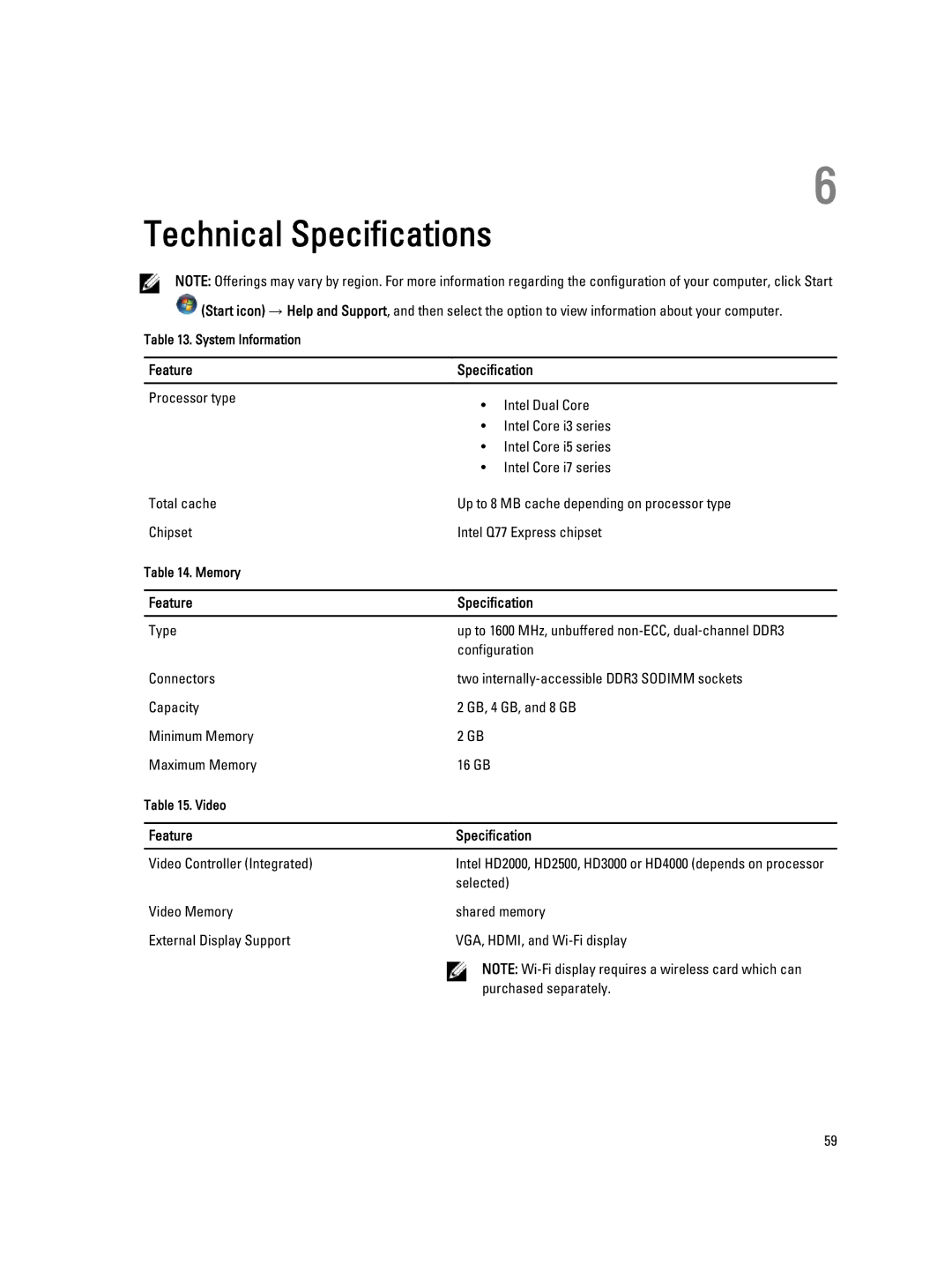 Dell 9010 owner manual Feature Specification 