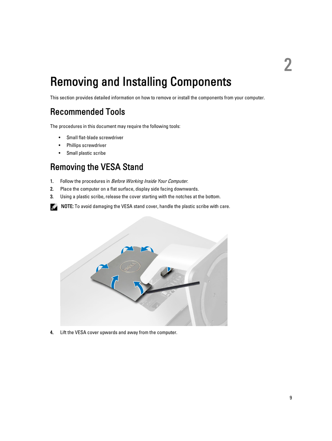 Dell 9010 owner manual Recommended Tools, Removing the Vesa Stand 