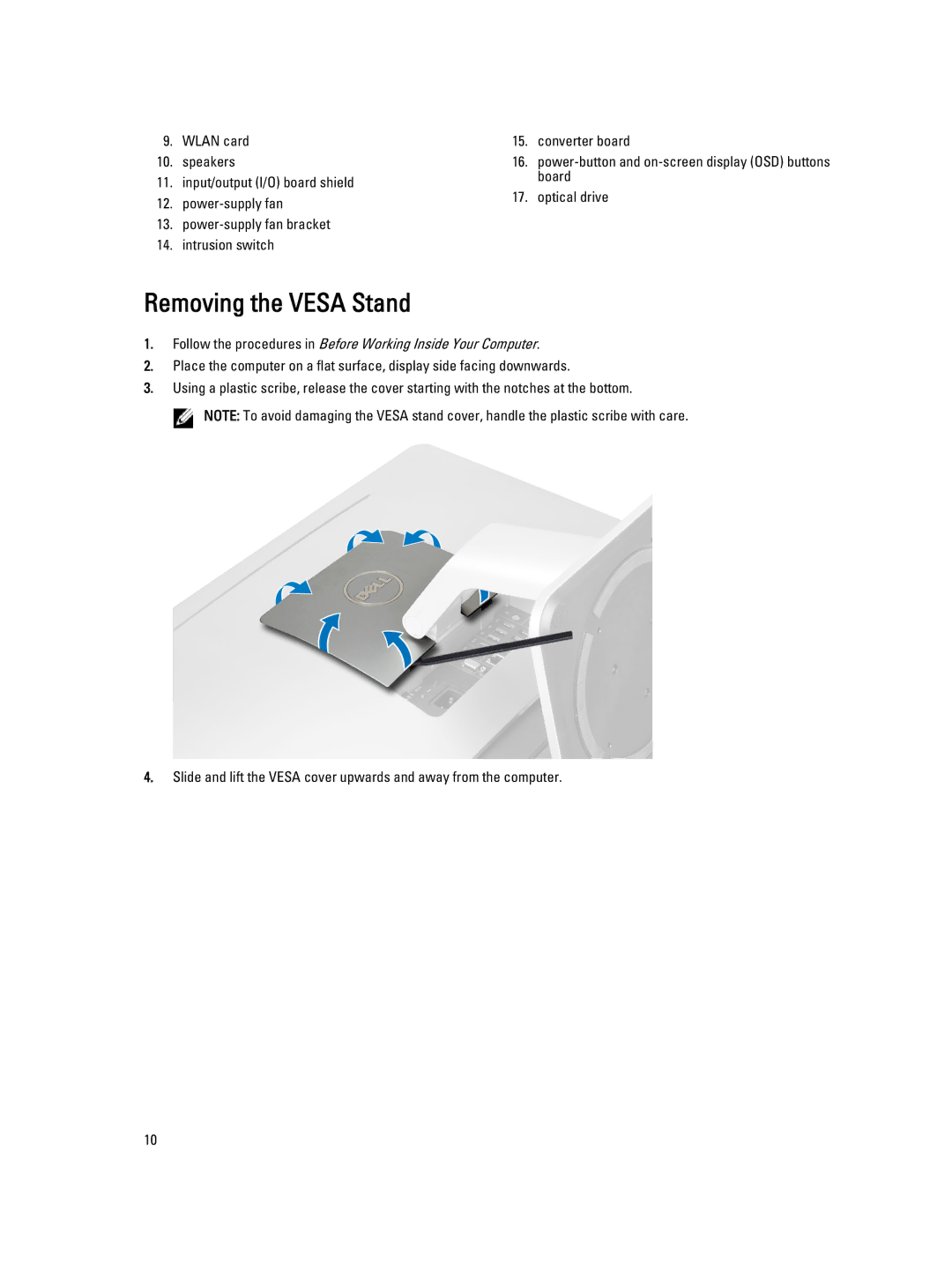 Dell 9020 AIO owner manual Removing the Vesa Stand 