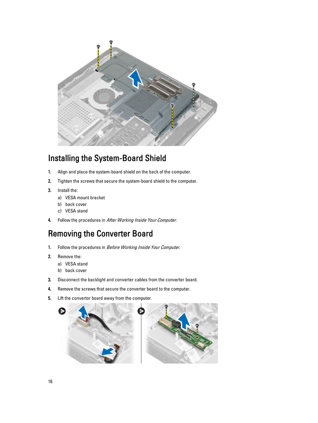 Dell 9020 AIO owner manual Installing the System-Board Shield, Removing the Converter Board 